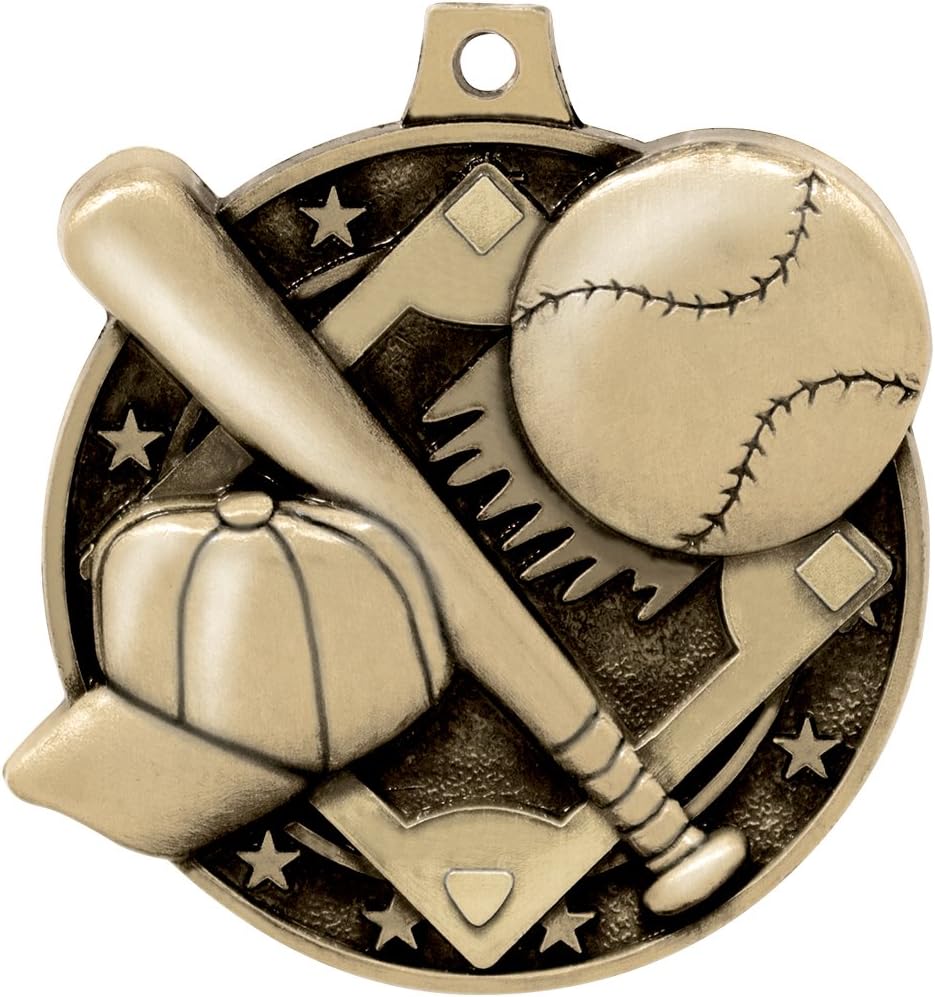 Crown Awards Baseball Medal - 2" 3D Baseball Diecast Medals with Stars and Stripes Neck Ribbon Prime