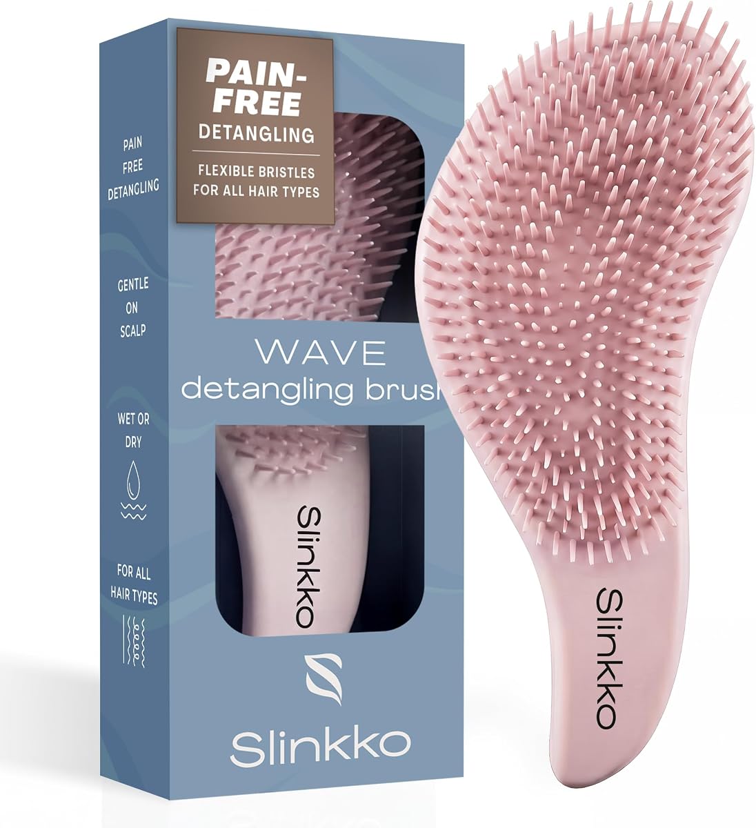 Detangler Brush, Curly Hair Brush for Women, Men & Kids - Wet & Dry Detangling Hair Brush for Curly, Thick, Fine & Wavy Hair - Anti-Breakage Wave Brush, Pain-Free Hairbrush, Pink, Rose Clay