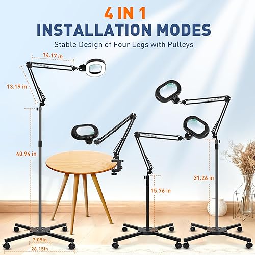 Miniatura 8 de KIRKAS Lupa de piso grande 12X con luz y soporte, color infinito regulable 2 en 1 lámpara de lupa iluminada para trabajo cercano, lectura