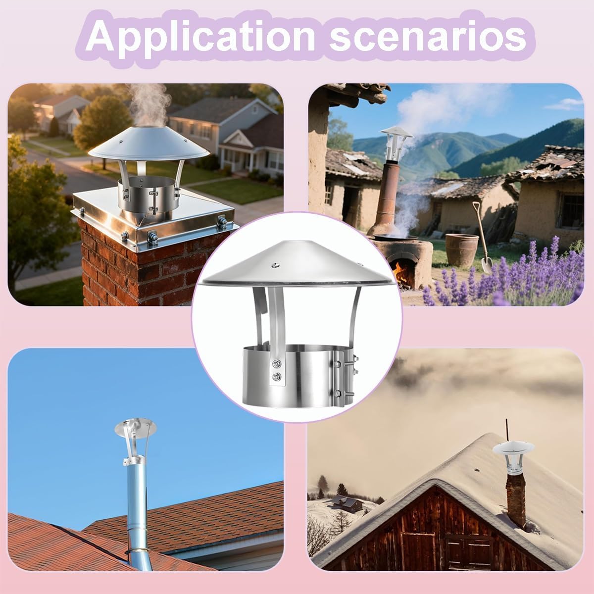 Cone Top Chimney Cap, Round Roof Rain Chimney Cover, Stainless Steel Chimney Caps, Pipe Vent Covers for Outside Weatherproof and Easy Installation(250mm/9.8in)