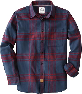 Dubinik 6 oz Flannel Shirt for Men Cotton Casual Long Sleeve Button Down | 100% Cotton, Soft, Warm, Chest Pocket, Classic Plaid Design, Durable, For Daily, Work, Outdoor, Holiday Wear, Western