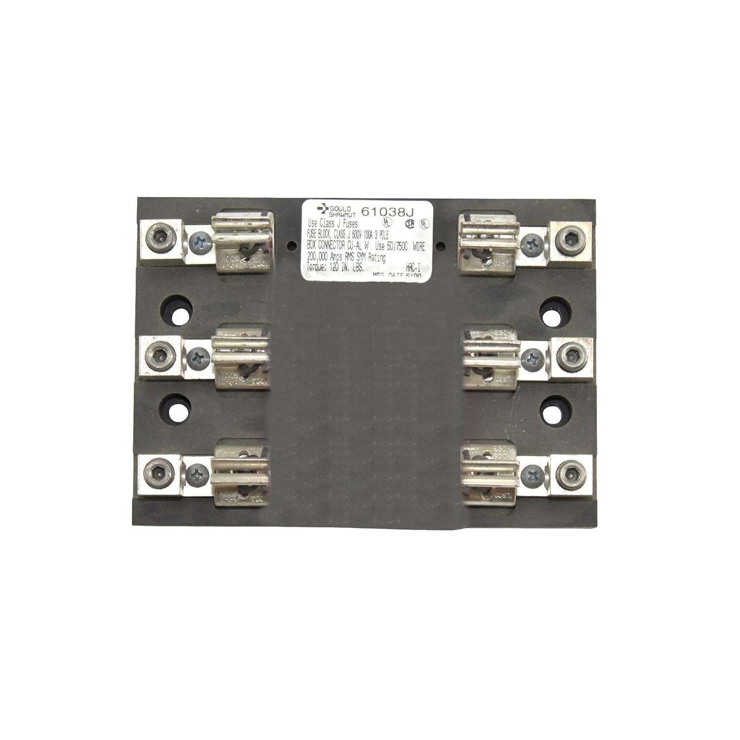 Mersen Ferraz Shawmut Class J Fuseholders, 61038J 3P 100A/600V Max