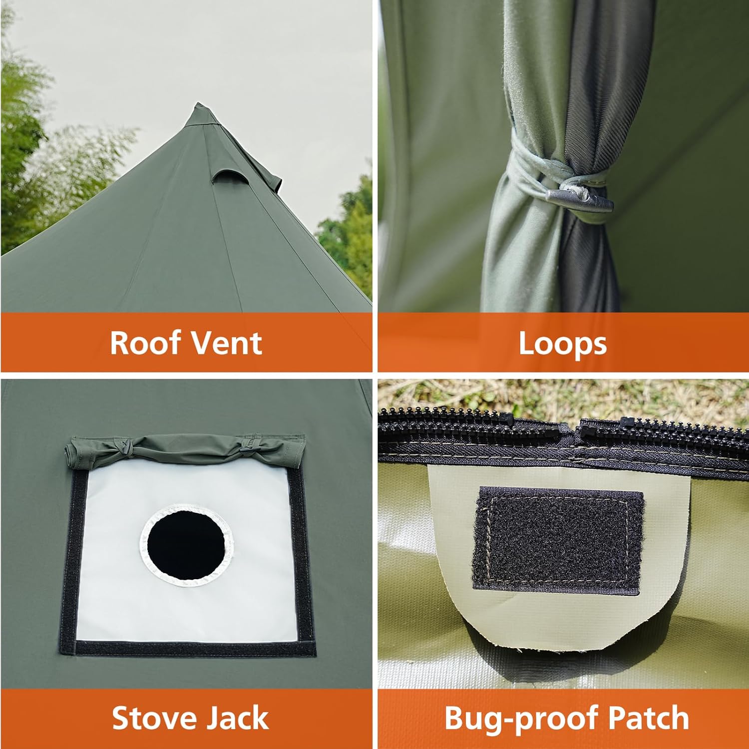 Canvas Bell Tent, Yurt with Stove Jack, Waterproof and Breathable Glamping Wall Tent, Detachable Groundsheet for Camping Party