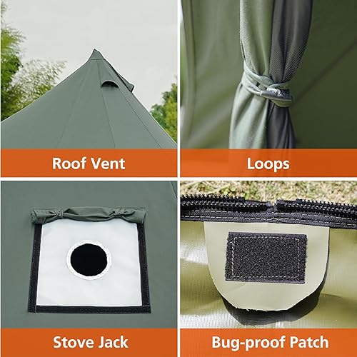 Miniatura 6 de Tienda de campaña de lona con gato para estufa, yurta impermeable y transpirable, tienda de campaña Glamping con sábana bajera desmontable para