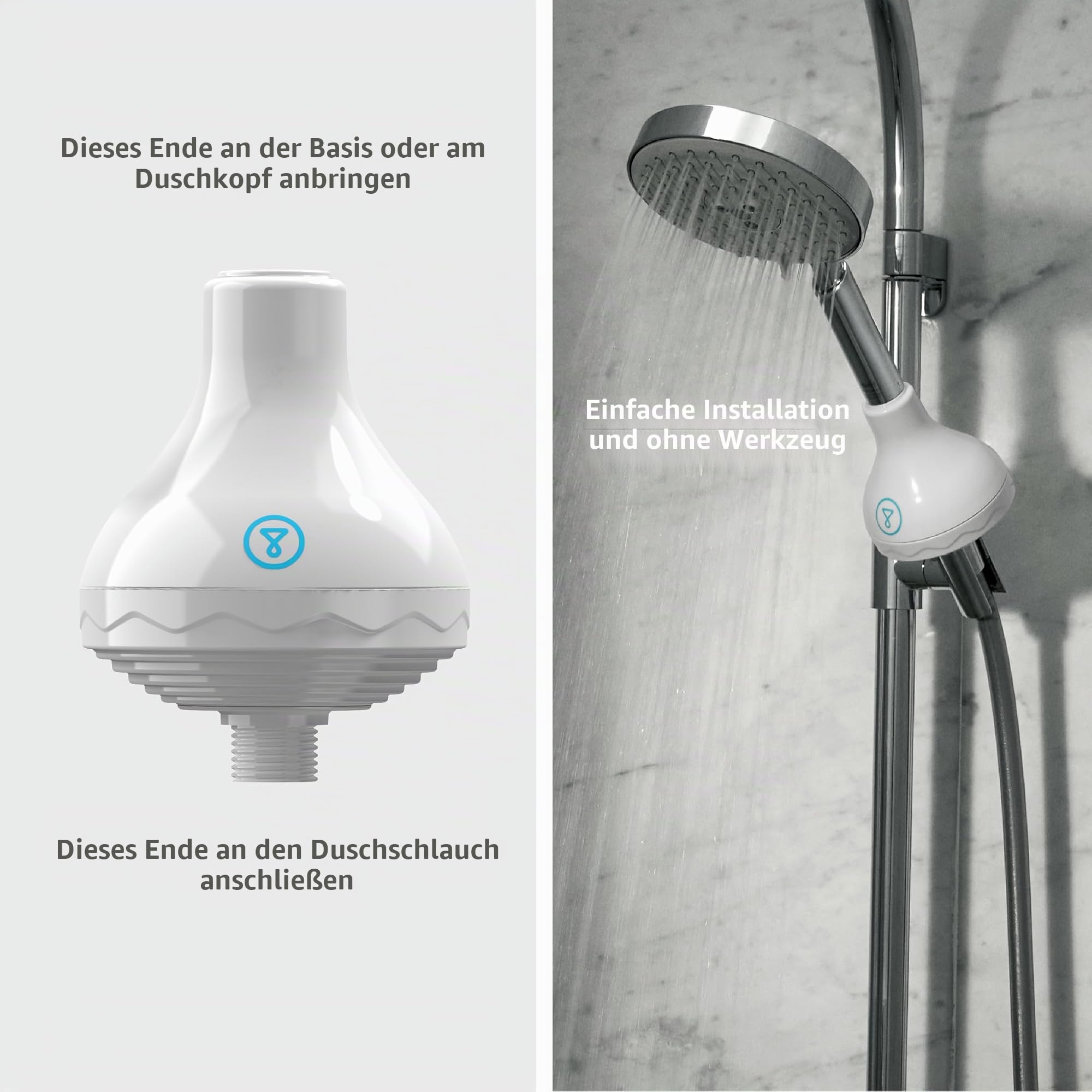 Tappwater ShowerPro - Duschfilter. Wasserfilter mit KDF-Technologie, filtert Kalk, Chlor und Schwermetalle. Antikalk-Filter für sanfte Haut und kräftiges, glänzendes Haar (Weiß)