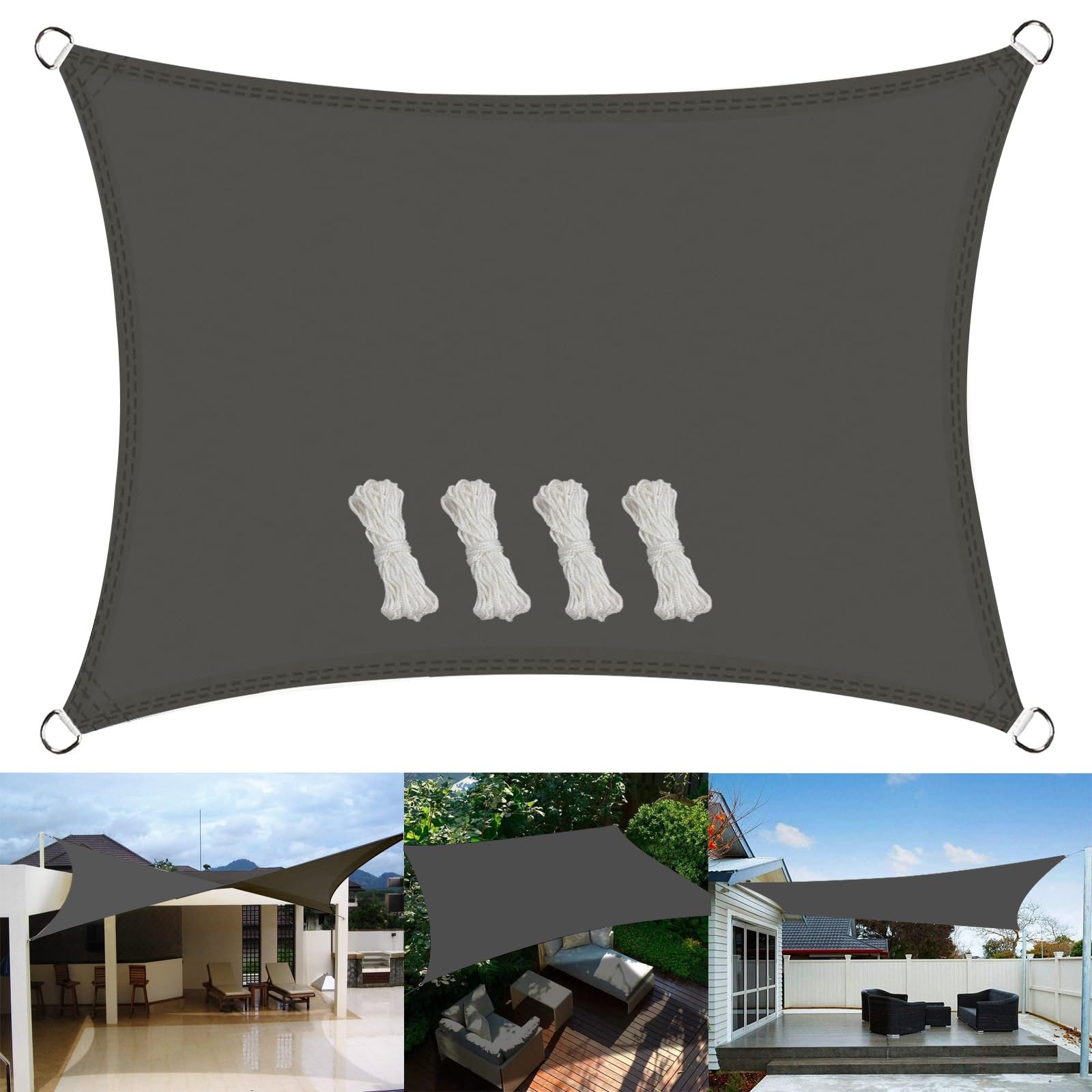 Voile d'ombrage imperméable anti-UV 98% grand format avec corde de fixation