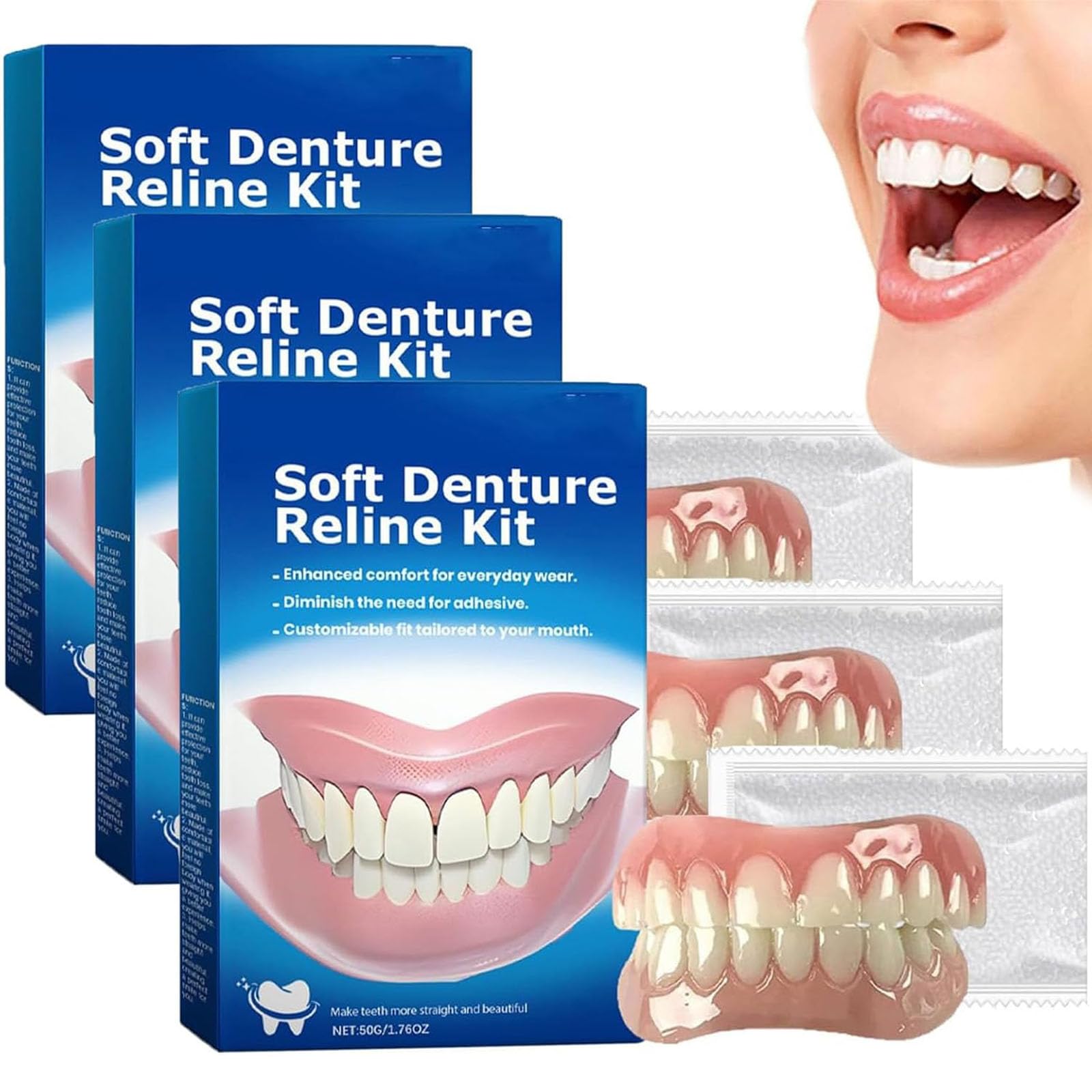 Silicone Reline Kit for Dentures, PerfectFit Denture Silicone Reline Kit, Denture Silicone Reline Kit, Soft Silicone Reline Kit for Dentures