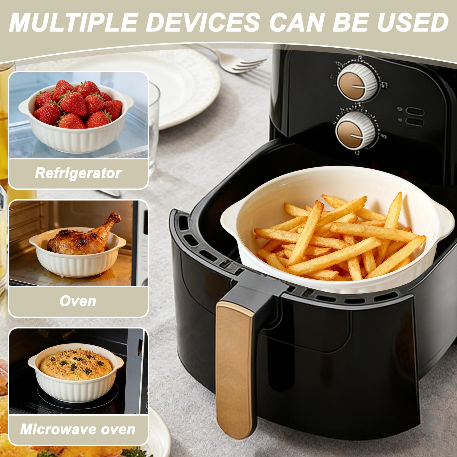 Teglia Rotonda In Ceramica LUPATDY 700ml Con Manici - Adatta A Air Fryer, Forno, Microonde, Congelatore E Lavastoviglie, Viola