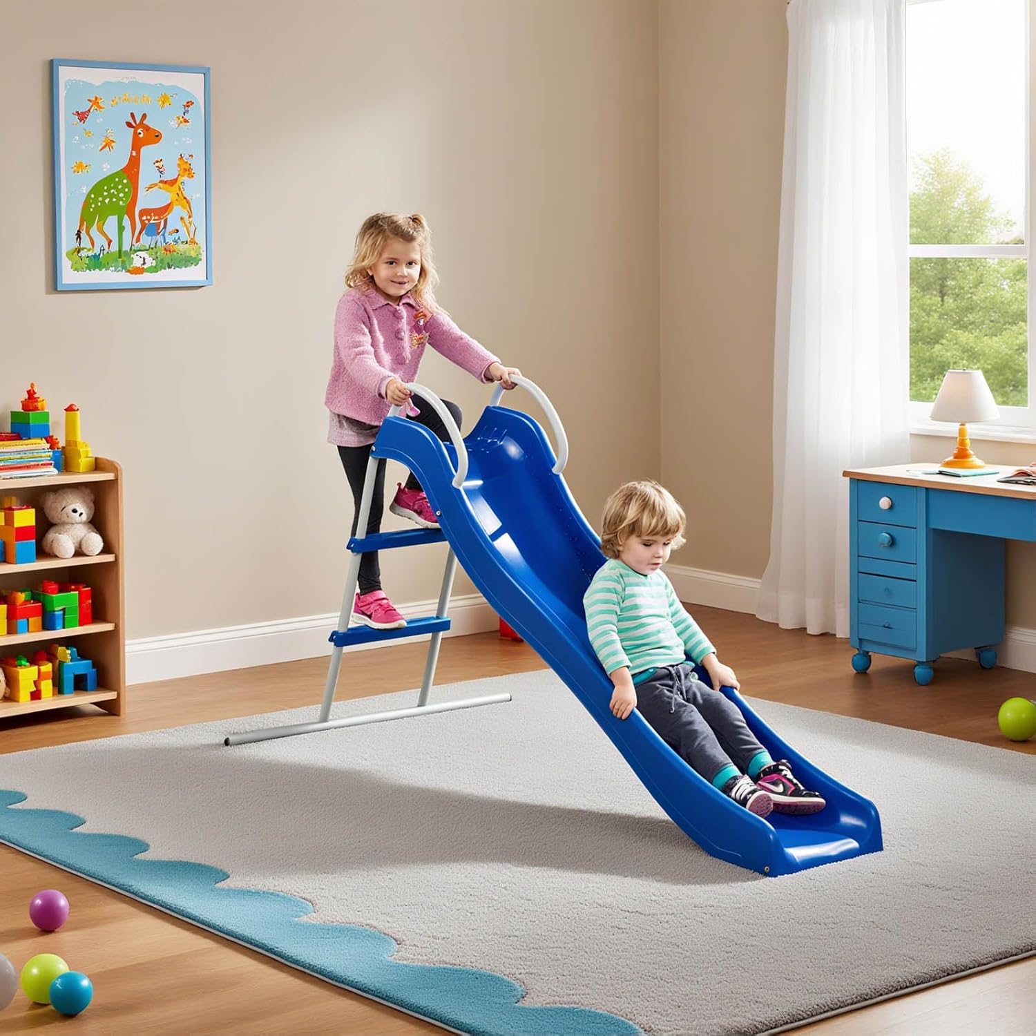 2 in 1 Kids Slide 6 FT, Backyard, Indoor & Outdoor Playground Equipment with Metal Frame, Freestanding Plastic Water Slides for Inground Pool, Easy Assembly, Ages 4-8