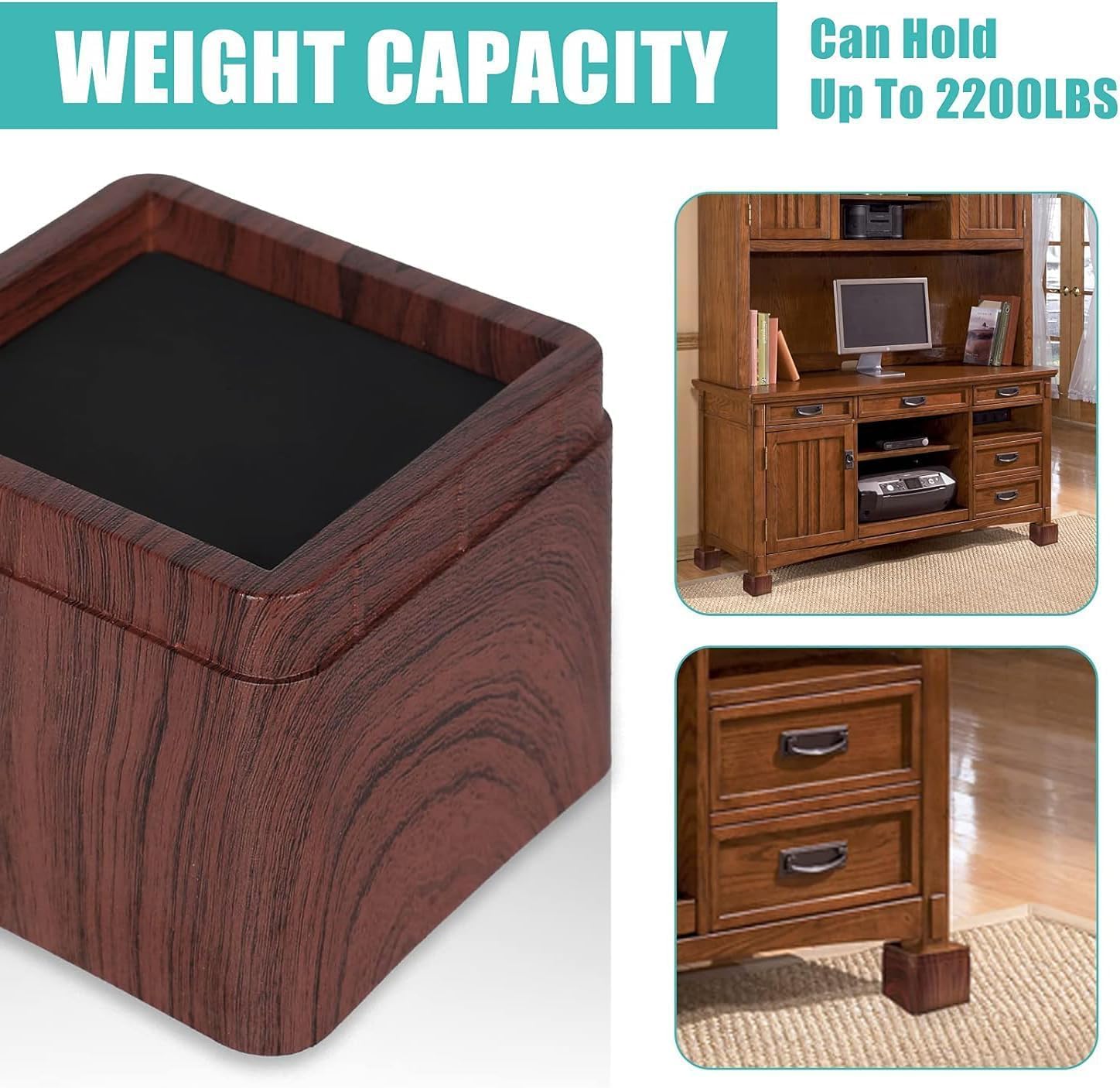 3 Inch Stackable Bed Risers Heavy Duty Furniture Risers ， Lifts Up to 2200 LBs Couch Sofa Desk Table Chair Risers (Stackable Wood Grain), Set of 4