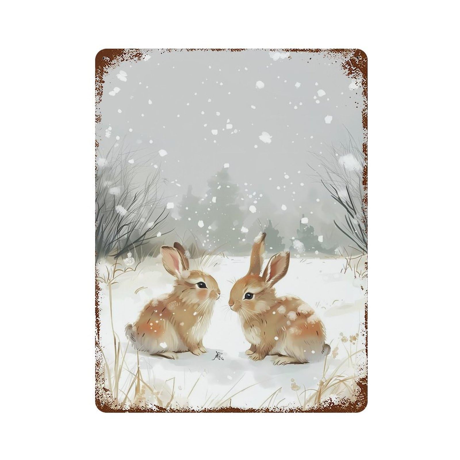Winter Bunnies in The Snow Decorative Tin Sign 15.7"x11.8", Retro Wall Decor for Living Room, Hallway And Home Decor