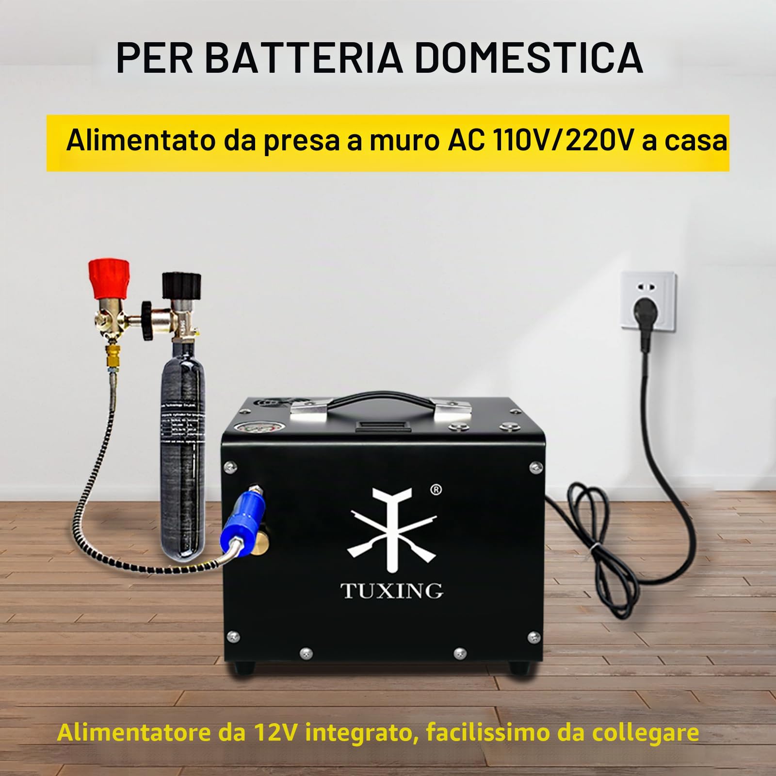 Compressore d'aria TUXING 300Bar Pcp, senza olio/acqua, trasformatore/sistema di scarico integrato, pompa per fucili ad aria compressa PCP e pistole ad aria compressa
