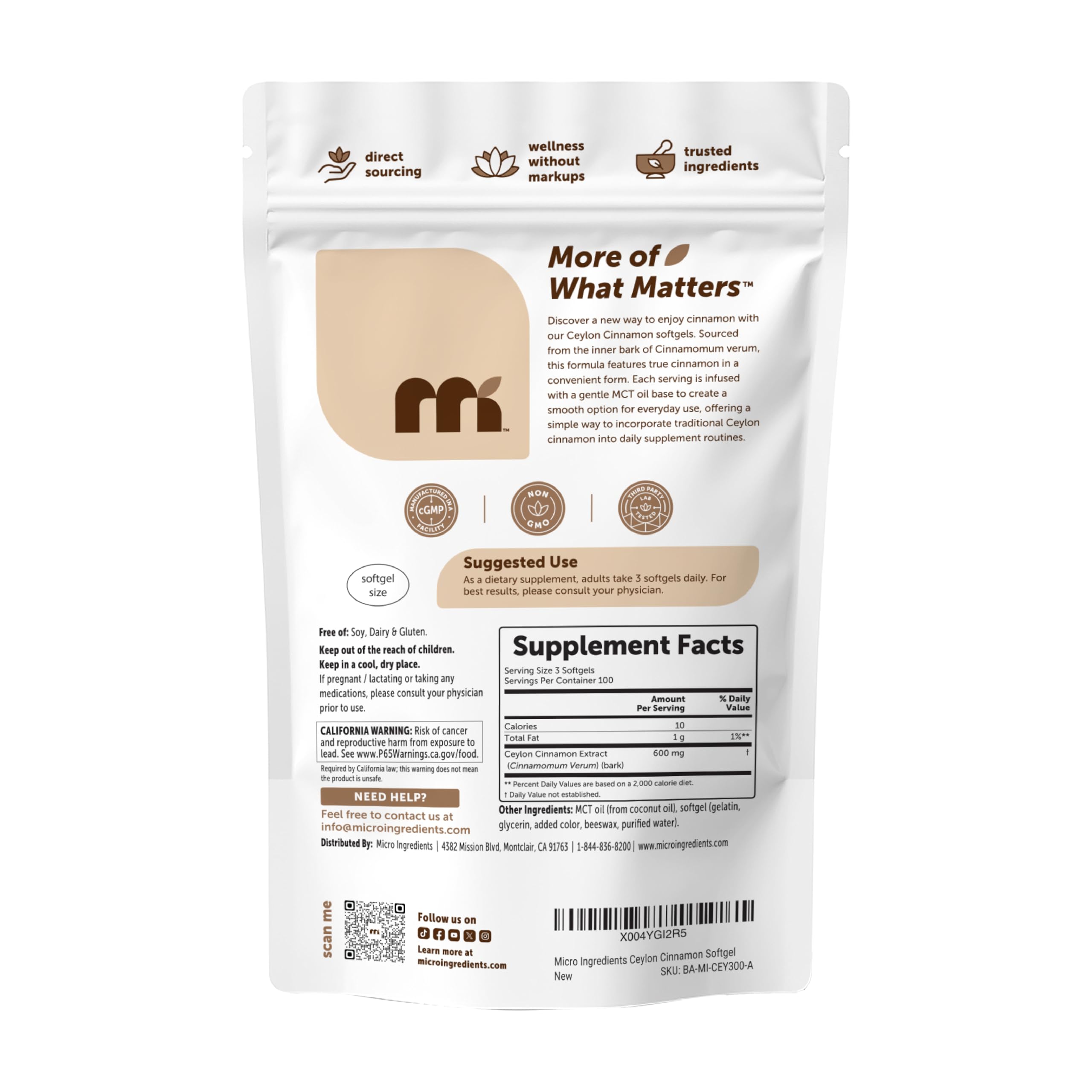 Micro Ingredients Ceylon Cinnamon, 300 Softgels, Made with MCT Oil — Amazon image 7