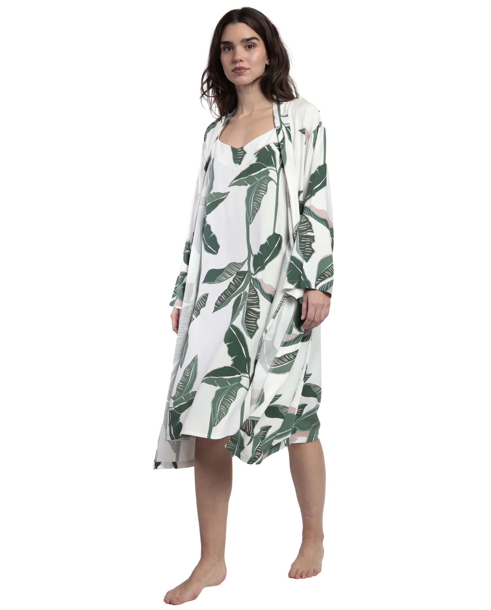 ADMAS Lussuosa vestaglia a maniche lunghe popeline Luxury Leaves da donna