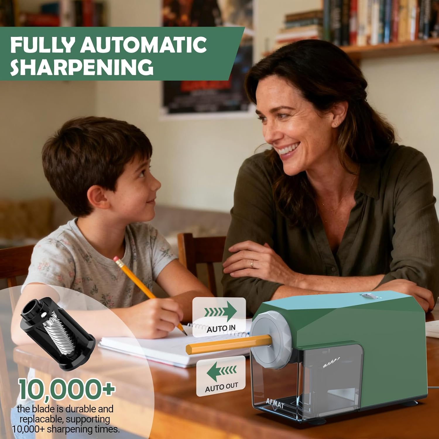 Image showing a child and adult using the fully automatic pencil sharpener