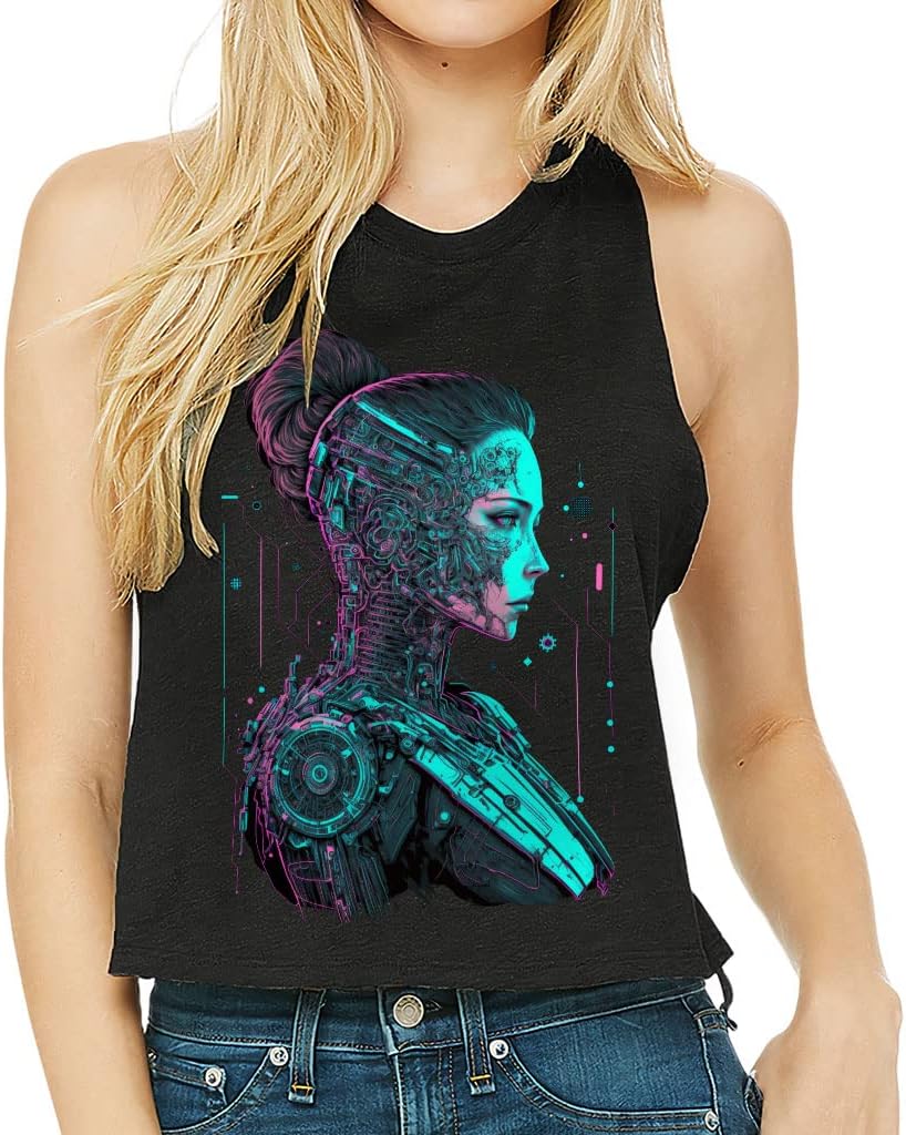 Robot Print Racerback Cropped Tank - Cool Women's Tank - Beautiful Tank Top