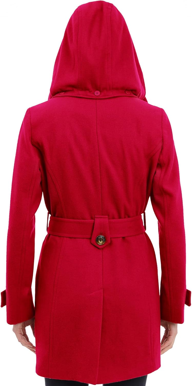 LONDON FOG womens Double Lapel Thigh Length Button Front Wool Coat With Belt