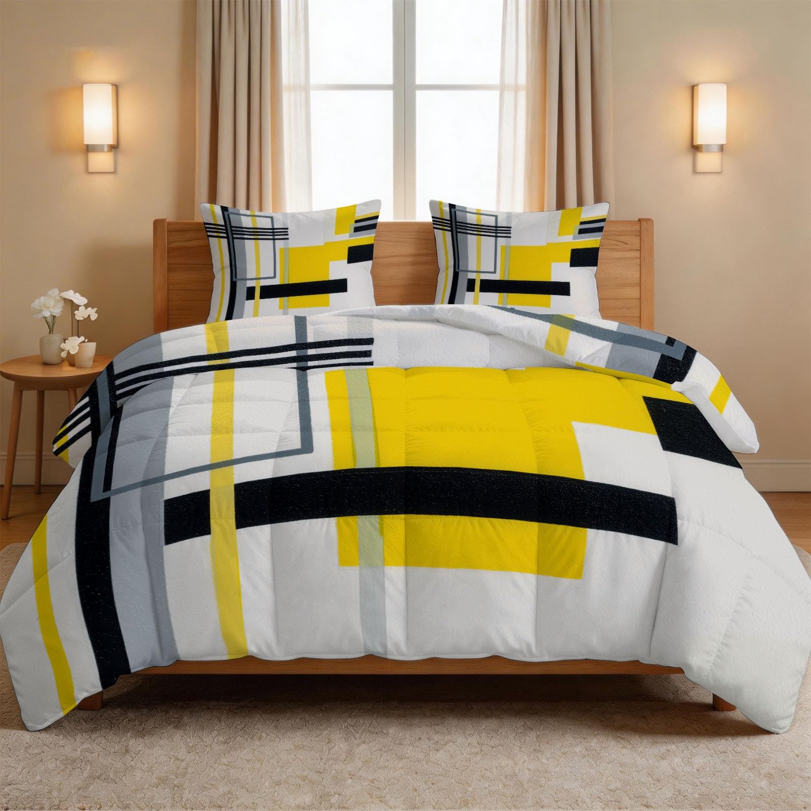 Bettdecke 135 x 200 cm 4 Jahreszeiten Waschbare Bettdecke ohne Bezug - Abstrakt Modern Bettwäsche Winterdecke und Sommer, Anti-Allergene Steppdecke - Geometrisch Blöcke Linien Bettdecke Set
