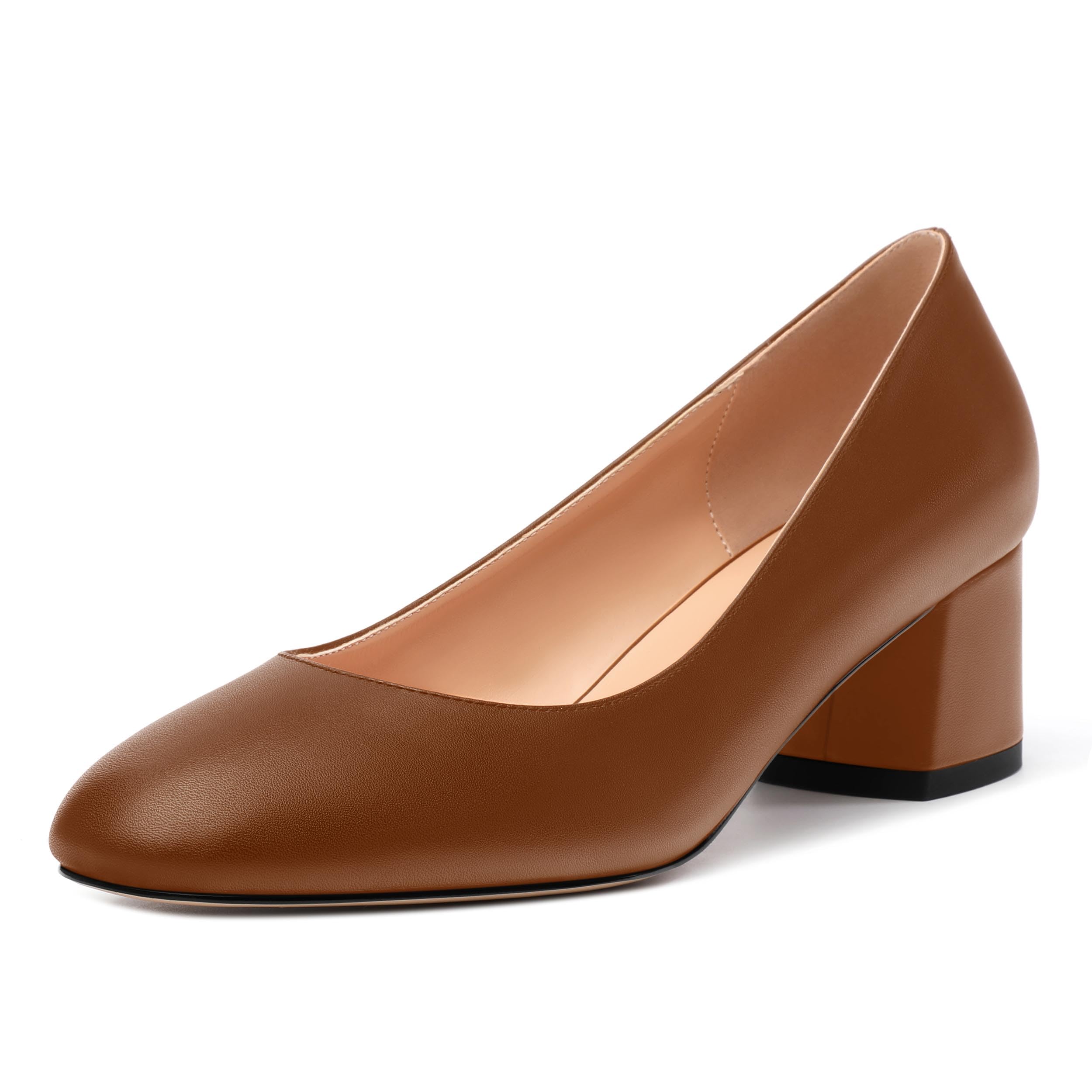 RLYGHWAO Womens Round Closed Toe Low Heels Fashion Slip On Comfort Solid Matte Pumps