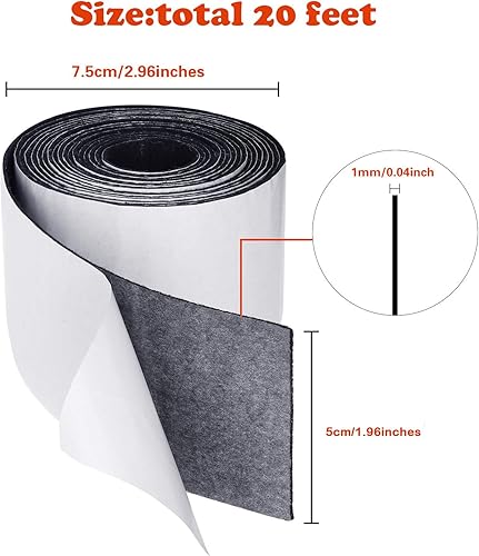 Miniatura 3 de Paquete de 2 tiras de fieltro de 1.96 pulgadas x 20 pies con respaldo adhesivo, cintas de fieltro negras, almohadillas autoadhesivas para muebles,