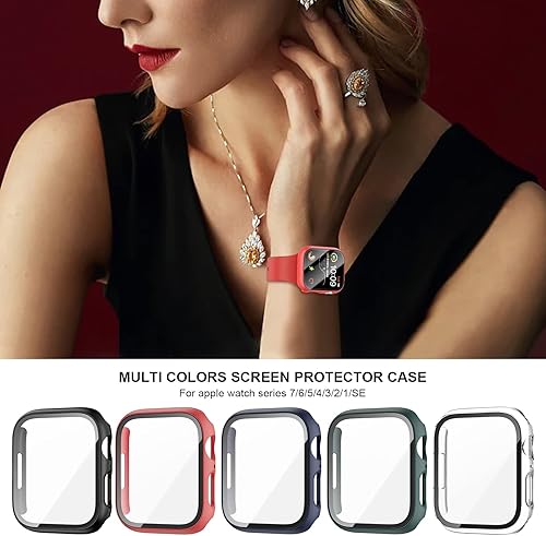 Miniatura 7 de Haojavo Paquete de 5 fundas con protector de pantalla de vidrio templado para Apple Watch Series 9, 8, 7, 1.772 pulgadas, policarbonato duro