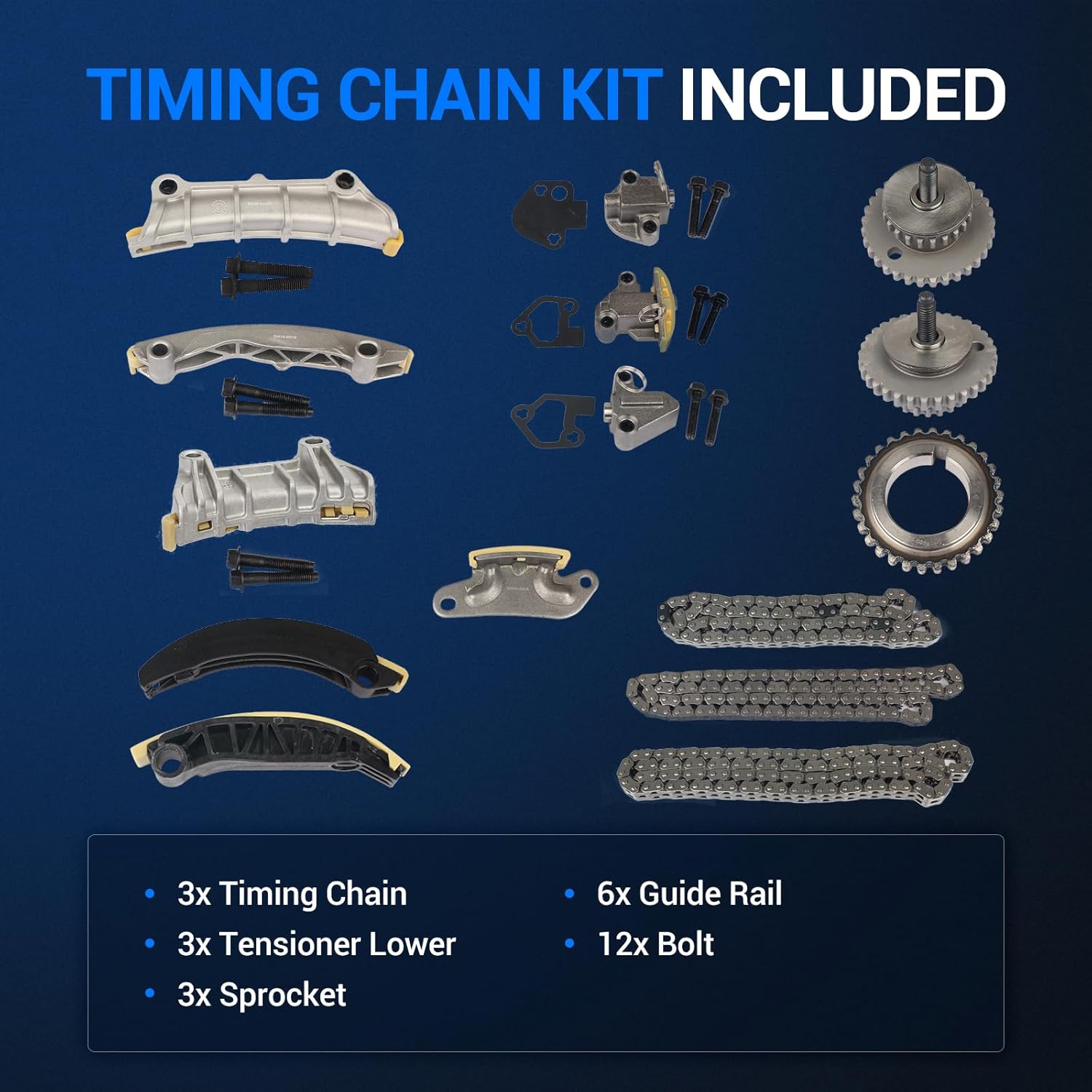 Autoround 9-0753S Timing Chain Kit [3.6L 3.2L 3.0L 2.8L] Fit for Chevy, GMC, Cadillac, Buick, Pontiac- Malibu Equinox Impala Colorado Traverse Acadia Terrain CTS, w/Chain Tensioner Guide Rail Sprocket - Image 3