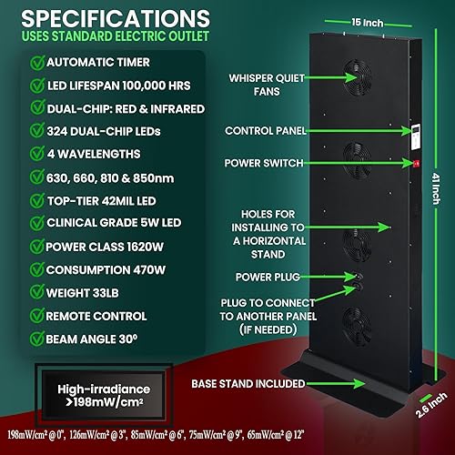 Miniatura 4 de Dispositivo de terapia de luz roja para cuerpo completo, 630nm, 660nm, 810nm y 850nm, panel LED de grado clínico de doble chip de infrarrojo cercano