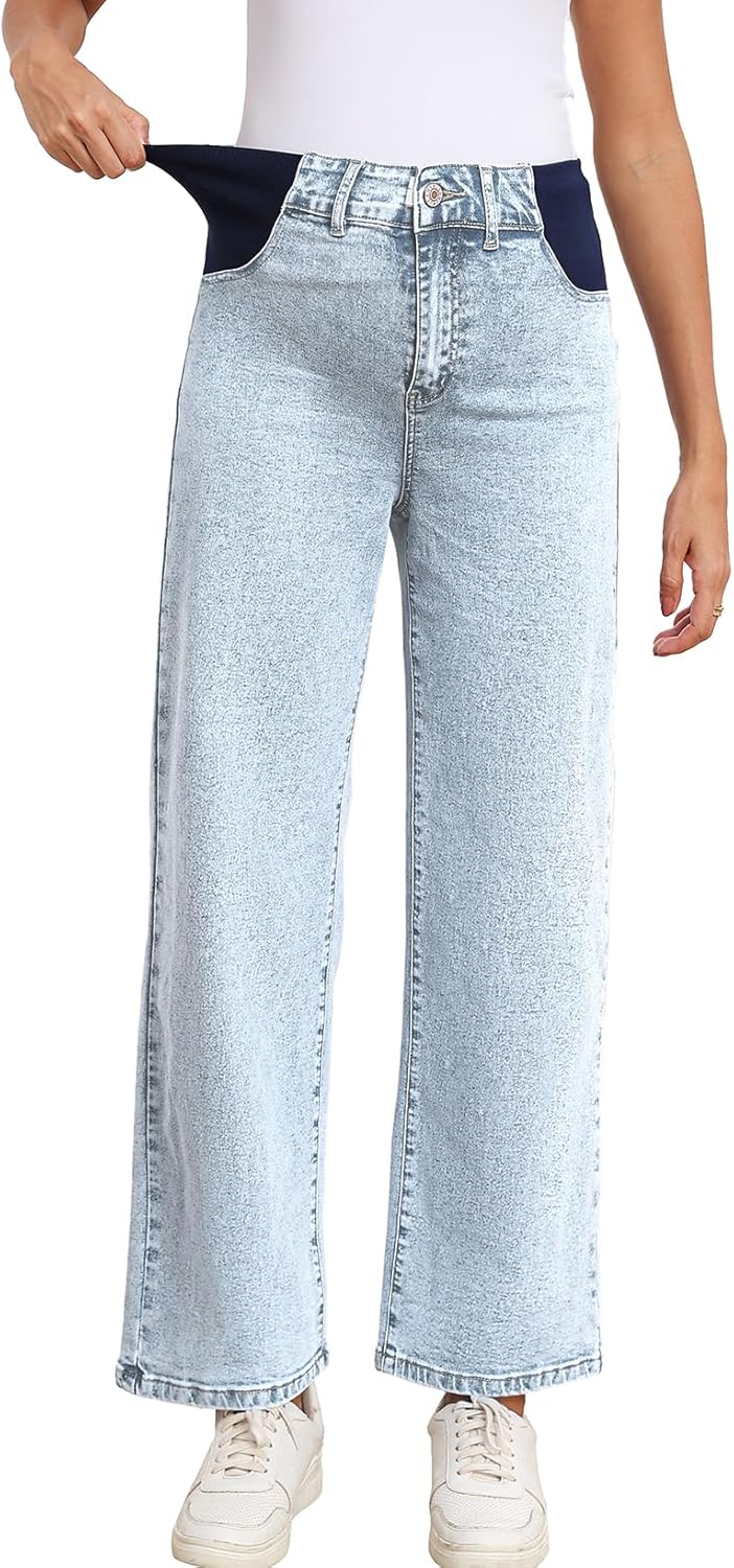 BLENCOT Maternity Jeans for Women High Waist Straight Leg Pregnancy Denim Pants with Pockets - Image 4