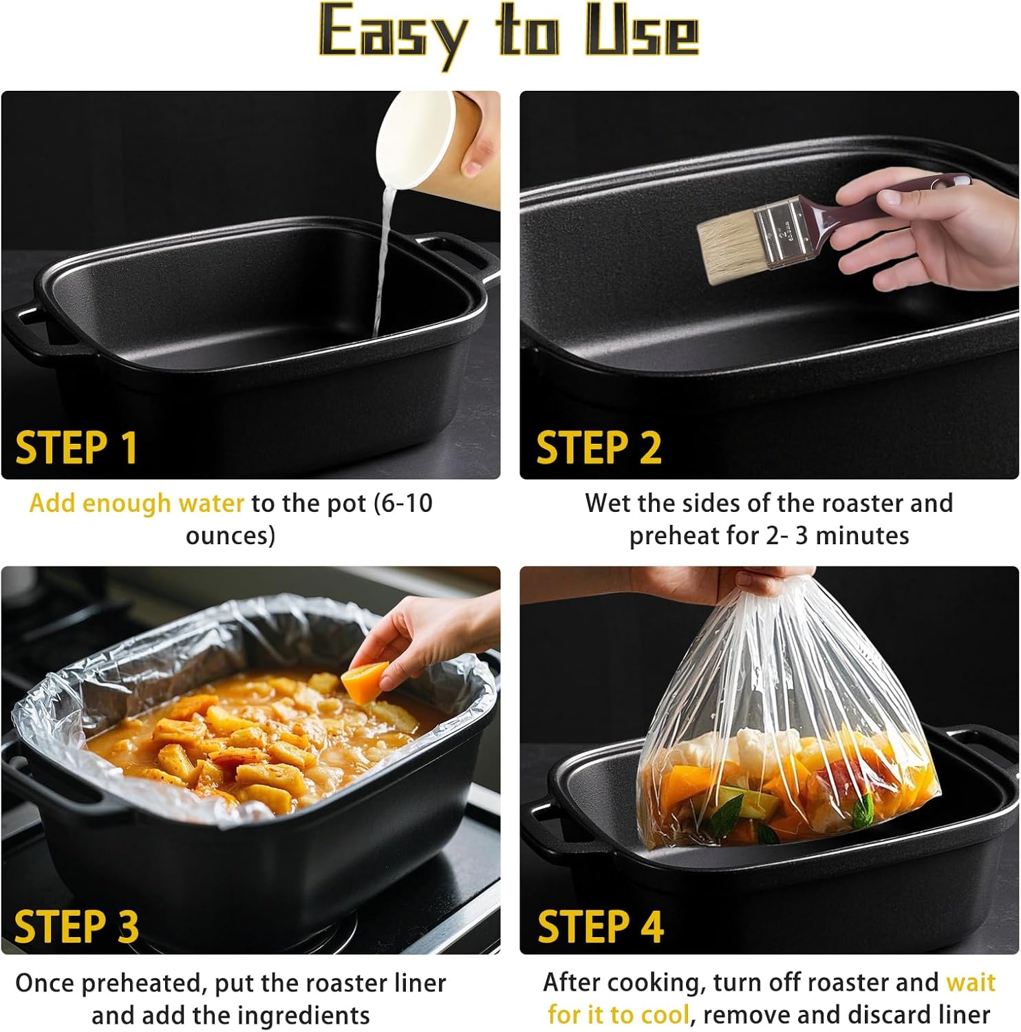 Electric Roaster Liners Disposable 34 x 18 Inch, 16 Count Roasting Oven Liners for 16, 18, 22 Quart Roasters, Plastic Cooking Roaster Bags for Immediate Cleanup - Image 3