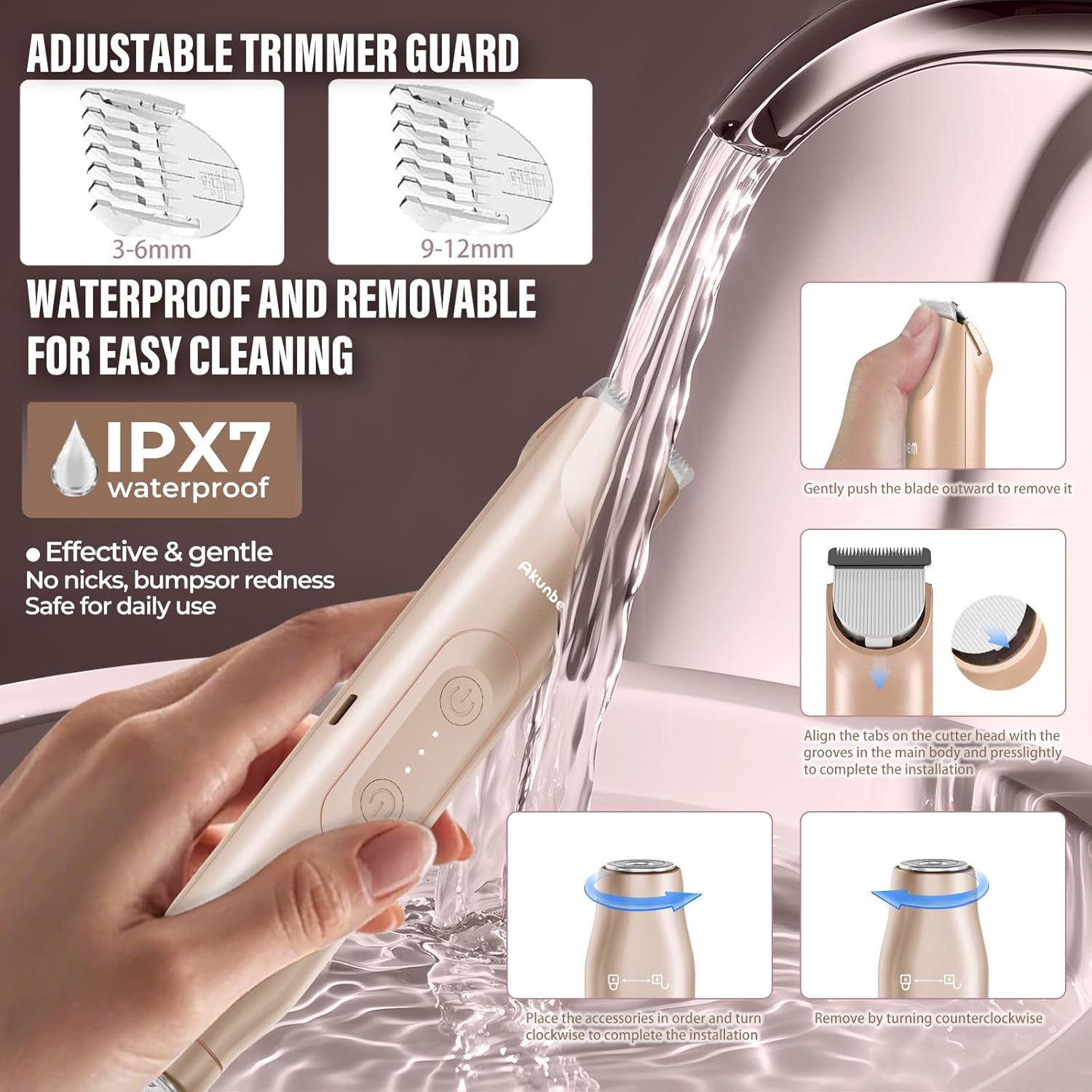 Bikini Trimmer for Women - 2 in 1 Electric Razors for Women - Dual Head Electric Shaver - IPX7 Waterproof Wet & Dry Use Body Hair Trimmer and Facial Hair Remover for Bikini Underarm Leg Arm - Image 6