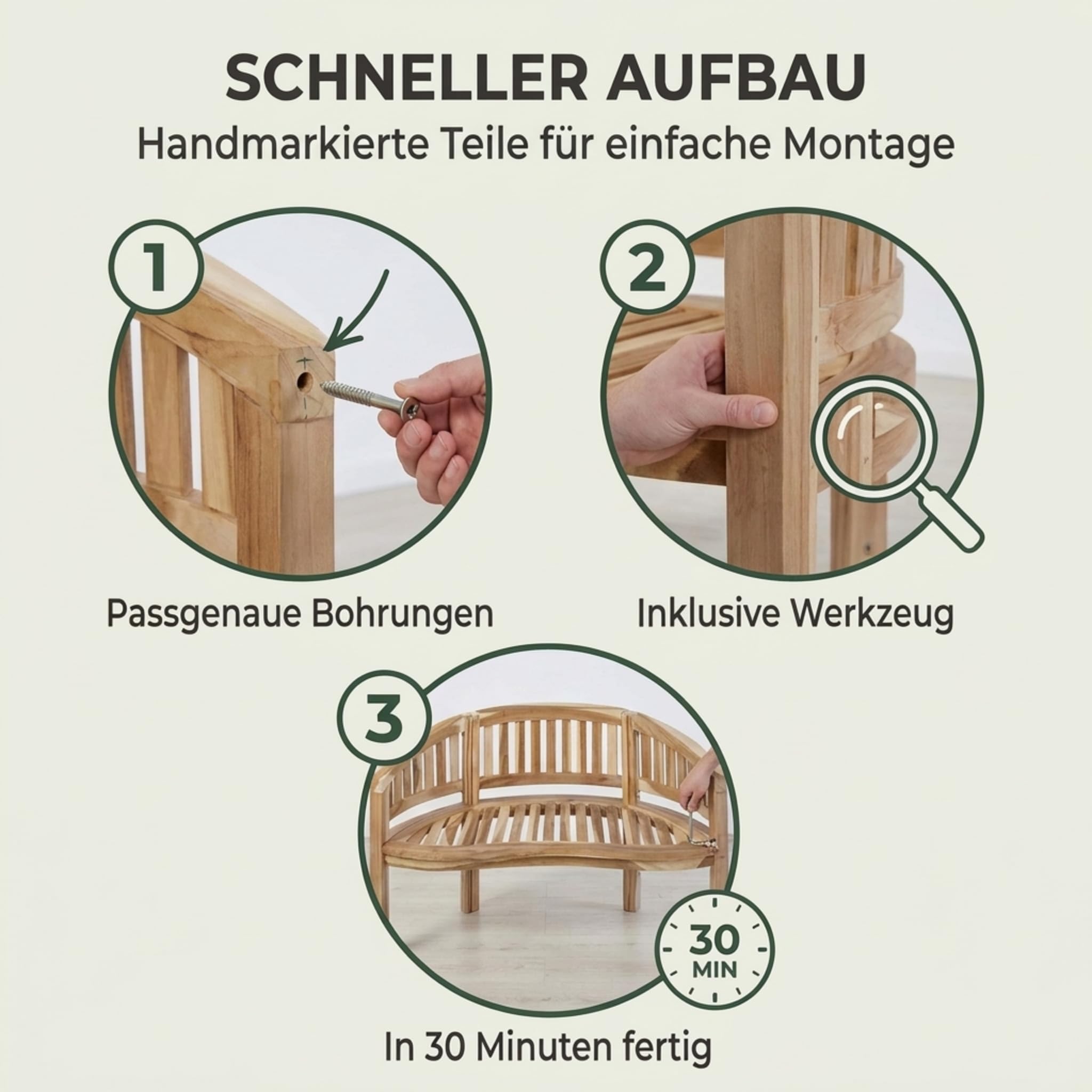 SAM 2-Sitzer Bananenbank Banana, 120 cm Sitzbank, Teak-Holz | Massive Holzbank, ideal für den Balkon oder Garten