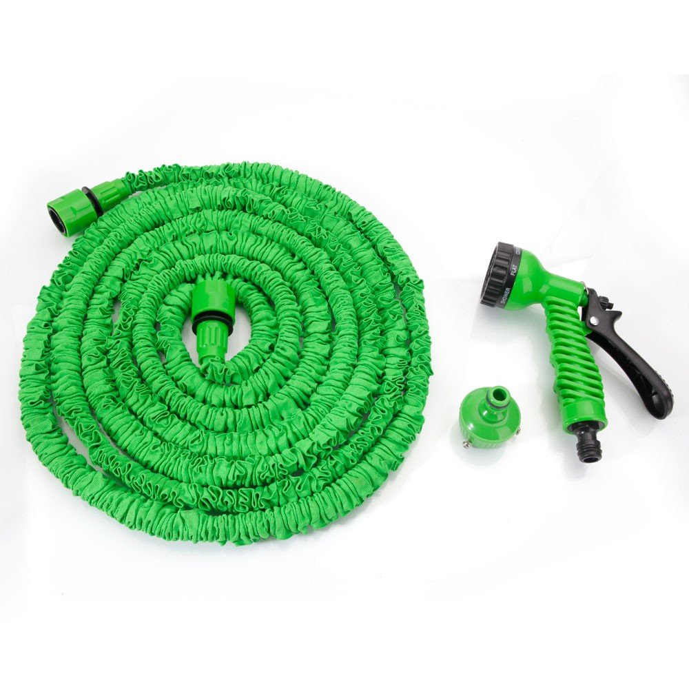 Amazon | グリーン 伸びるホース 5m-15m 7パターン散水ノズル