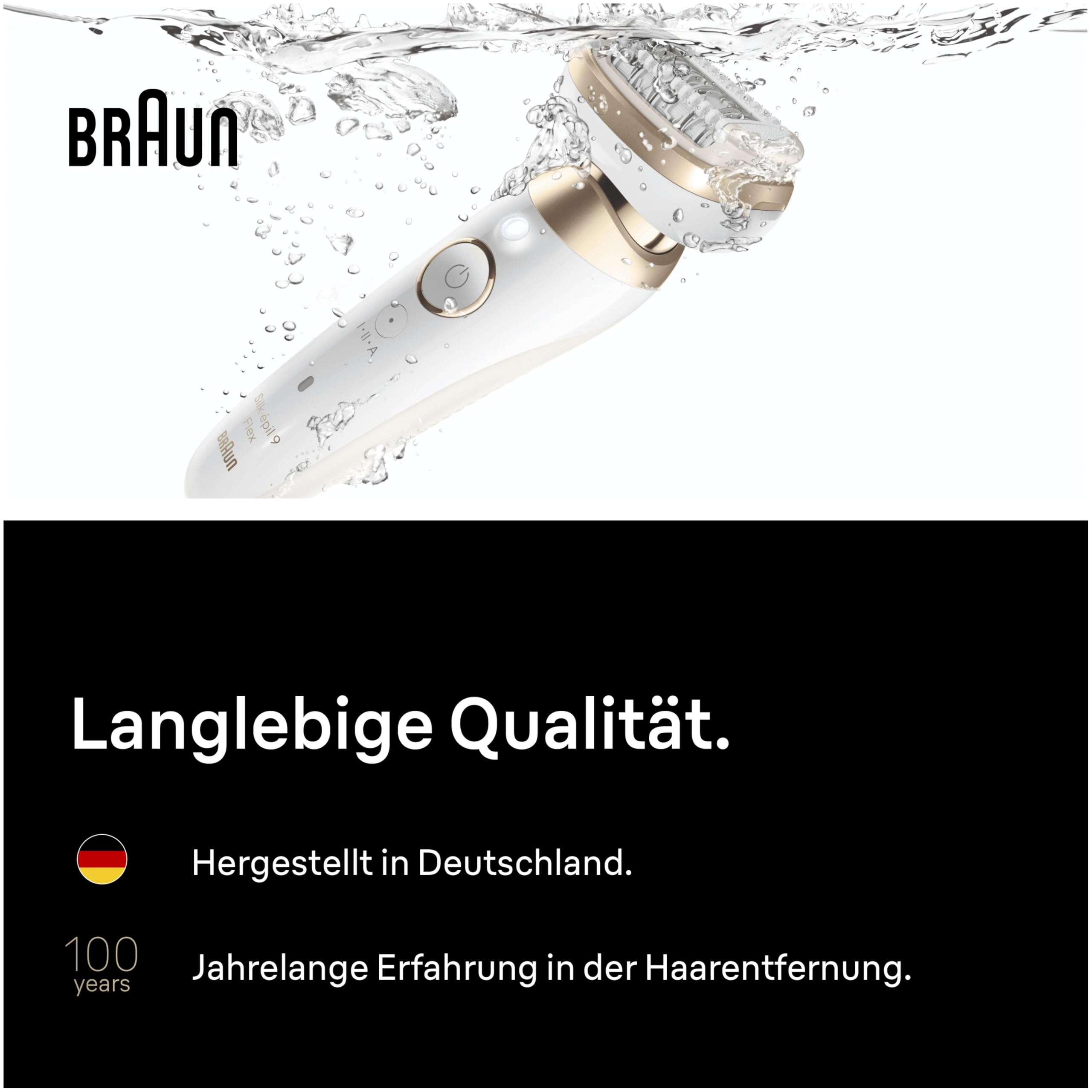 Braun Epilierer Damen Silk·épil 9 Flex, Ladyshaver 9-041 3D, Gold - 360° Flexibler Kopf für eine einfache Haarentfernung, Langanhaltend glatte Haut, Wasserdicht, Inkl. Etui und Trimmeraufsatz