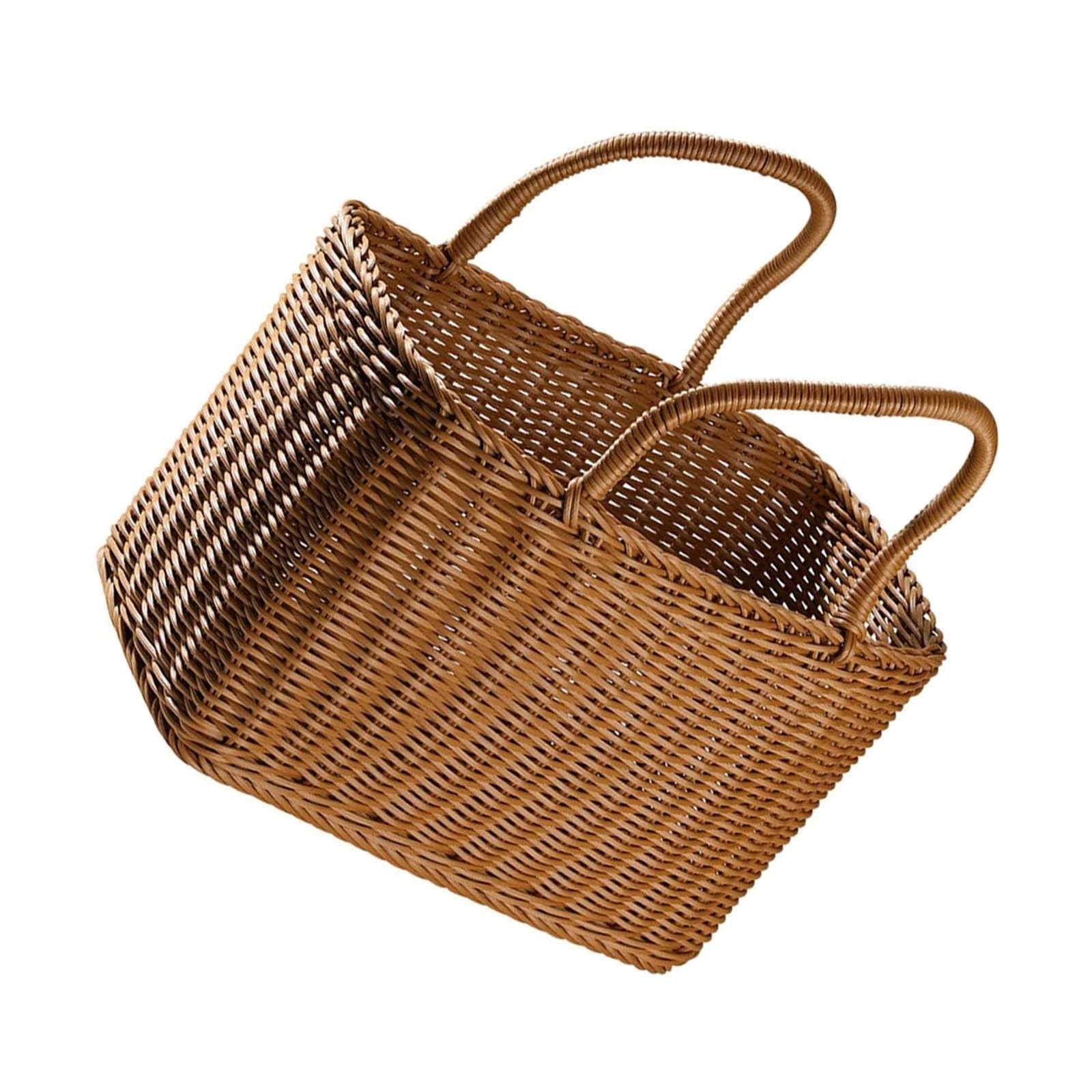 Panier Pique-Nique Panier de Rangement en Osier tissé, fourre-Tout en rotin Fleur Fruits Emballage Cadeau Plage Shopping Paille à Main Pique-Nique marché poignée paniers Sac Ensemble De Panier