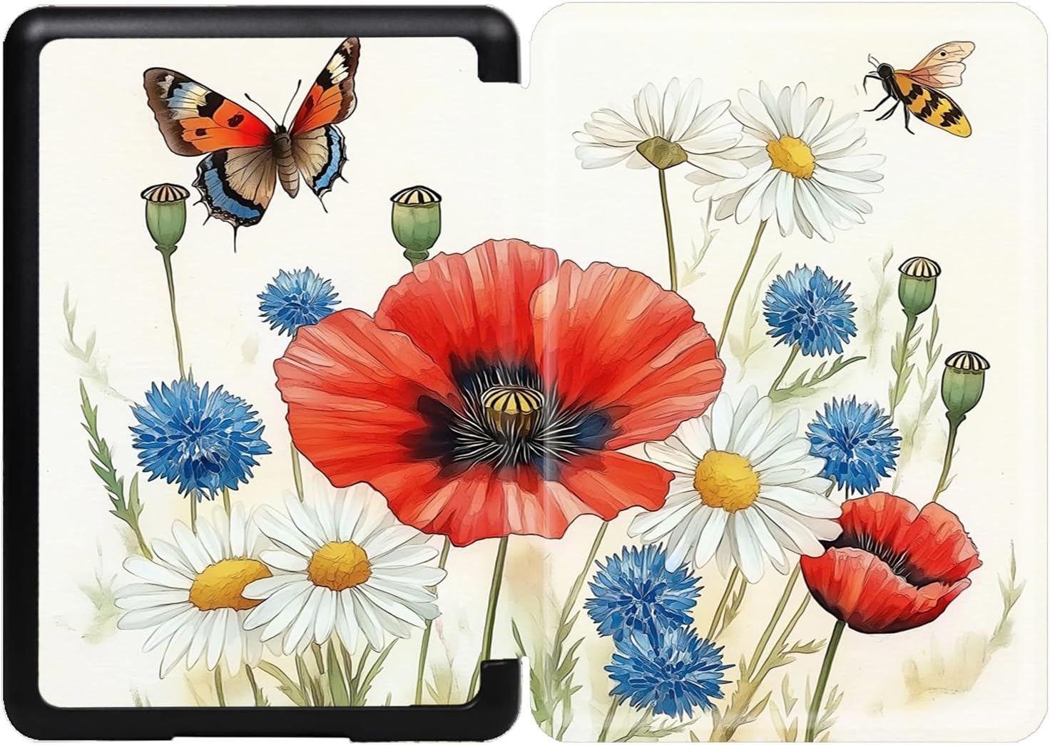 Case for 7" Kindle Paperwhite 12th Generation 2024 & Kindle Colorsoft Signature Edition 2024, Lightweight PU Leather Protective Shell Smart Cover with Auto Wake/Sleep - Spring Butterflies Flowers