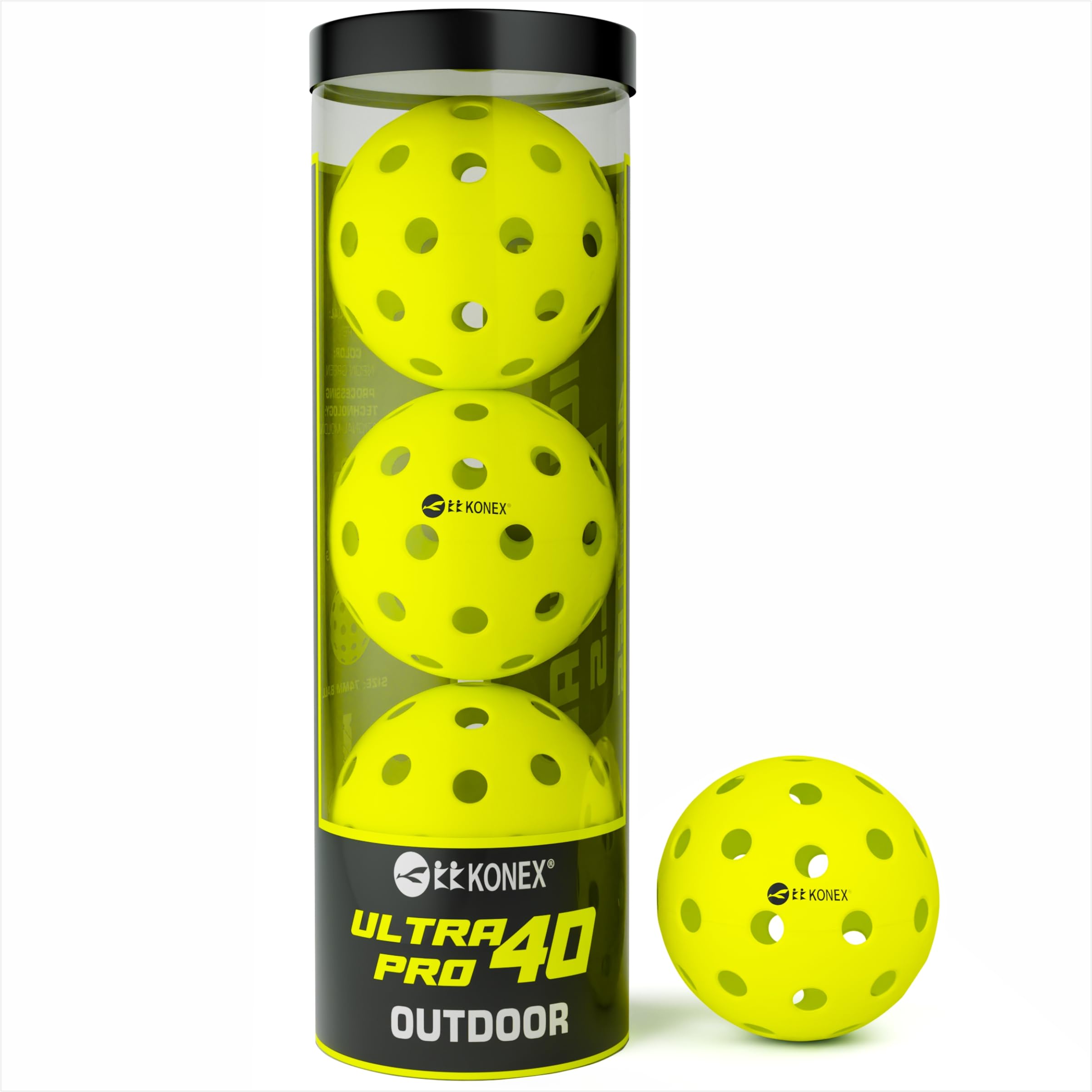 Konex Pickleball Ultra Pro 40 Outdoor Tournament Balls (Pack of 3) | Durable Crack-Resistant with Seamless Build & Consistent Bounce with 40 Precision Drilled Holes | for Beginner & Pro Players -Neon