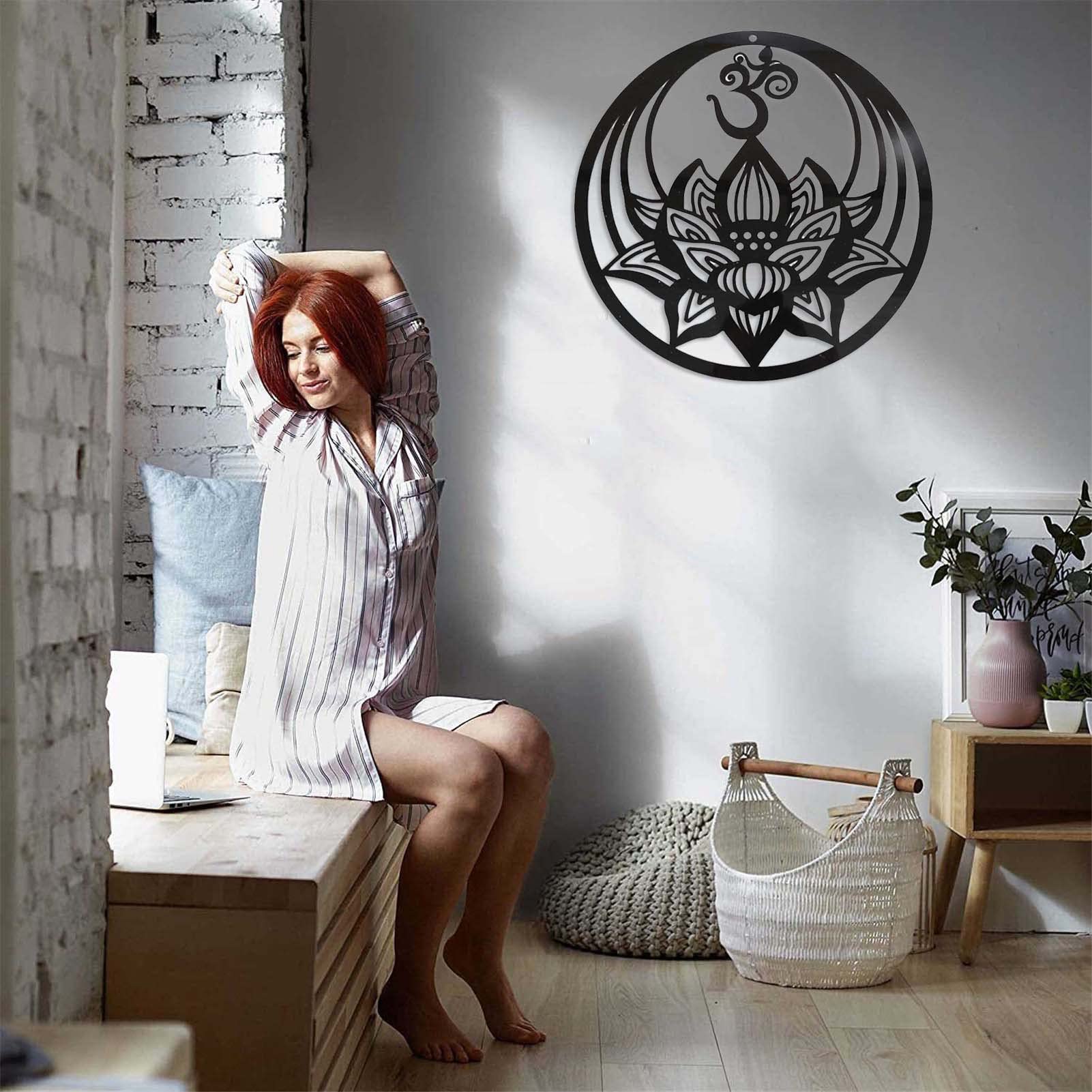 3D Lotus Metal Wall Decor, 60x60cm Duża Mandala Wall Art rzeźby wystrój domu Metal Flower Wall Decor wiszące ozdoby do salonu Sypialnia Pokój do jogi Ogród, dekoracje świąteczne