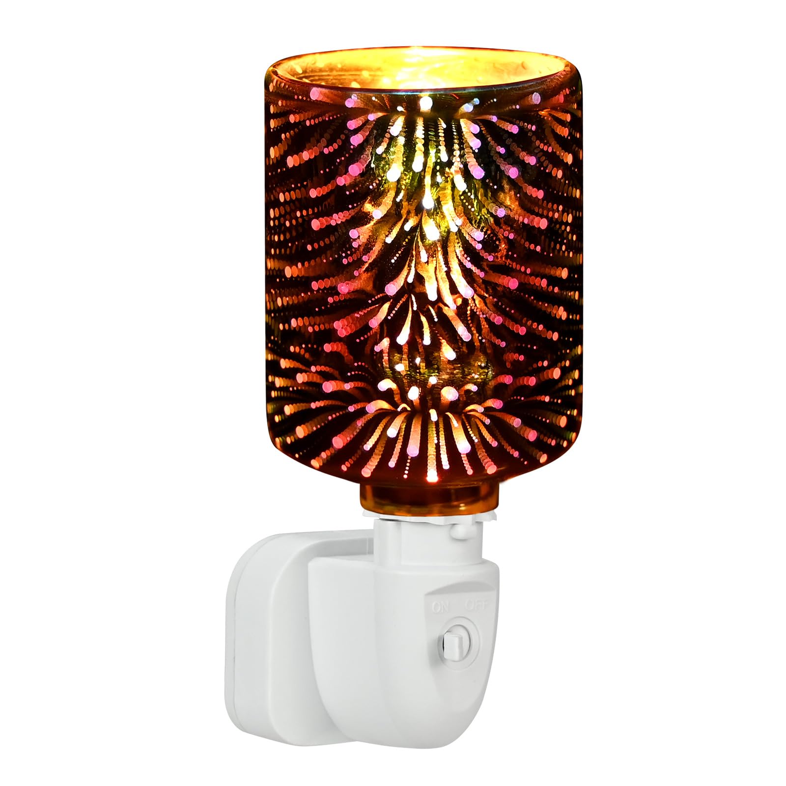 Electric Wax Burner - Stunning 3D Fireworks Pattern with Multi Color Changing LED, Electric Wax Melt Burner with Glass Dish, Fragrance Lamp for Home Office Spa Decor, UK 3-Pin Plug 120V/220V