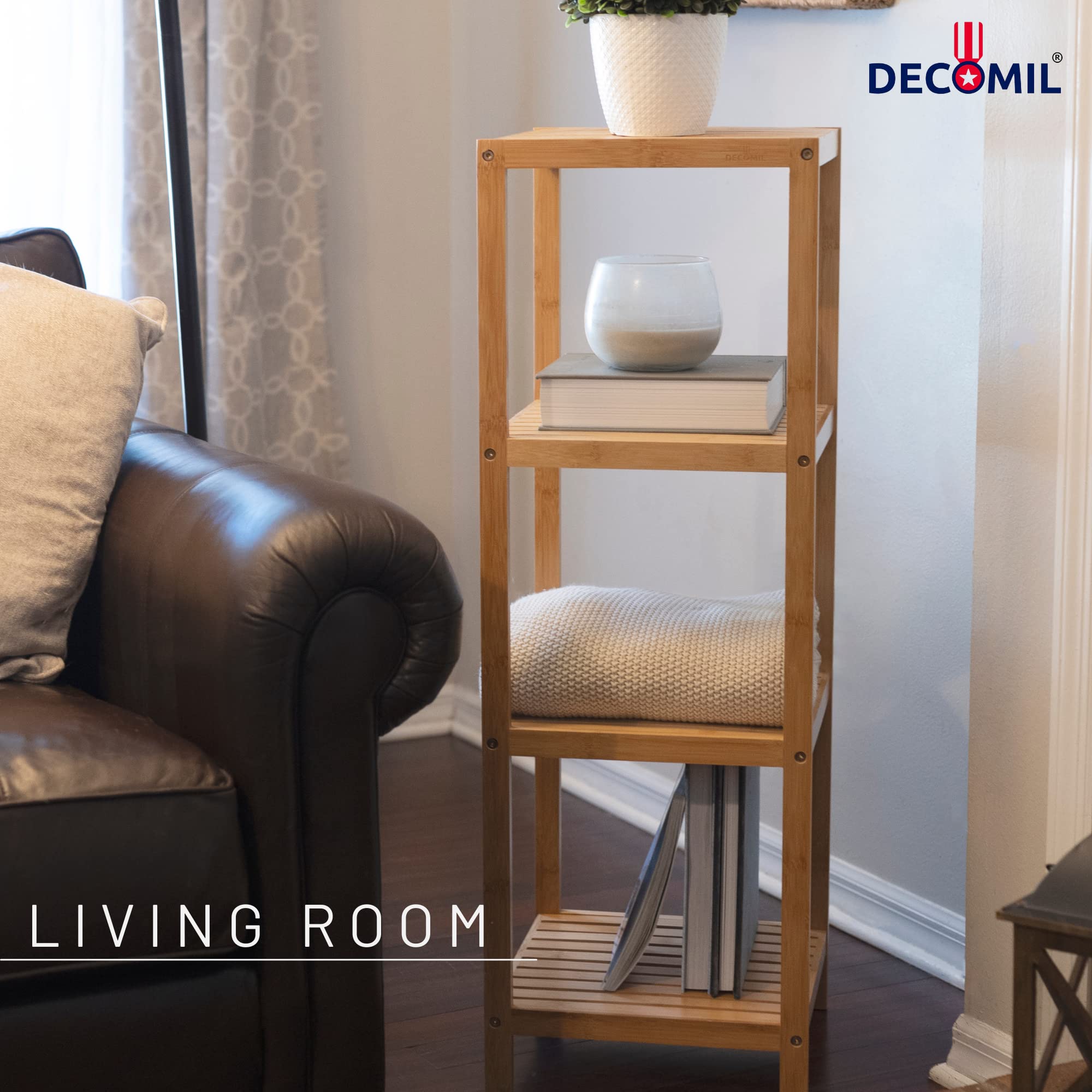 Amazon｜DECOMIL - 4段スタンディングバンブーシェルフ | 自立バス