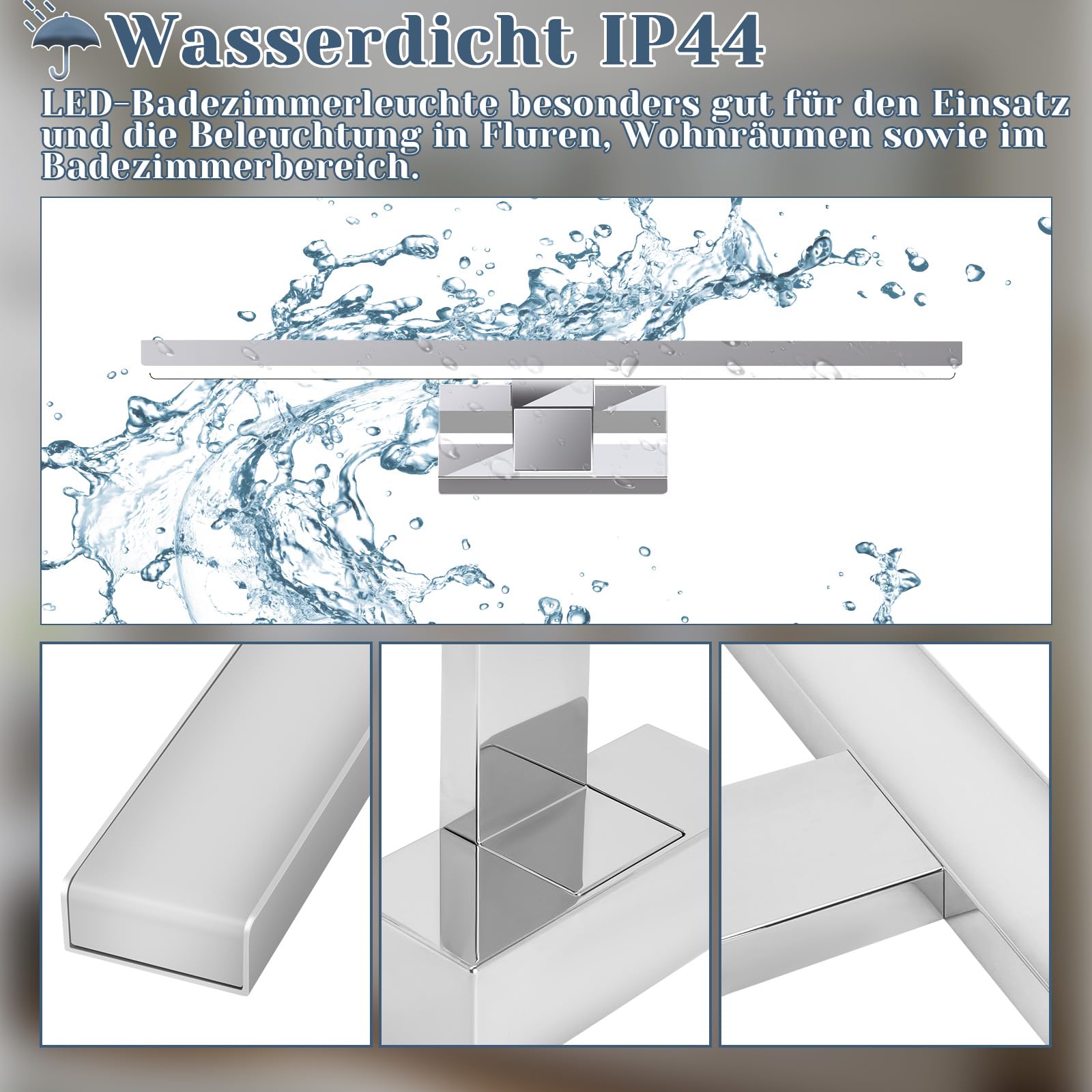 Spiegelleuchte Bad Led Spiegellampe - 12W Wandlampe Badezimmer Lampe | Neutralweiße Lichtfarbe 4000K Spiegel Wandleuchte 60cm Modern Chrom Badlampe Spiegelschrank Beleuchtung