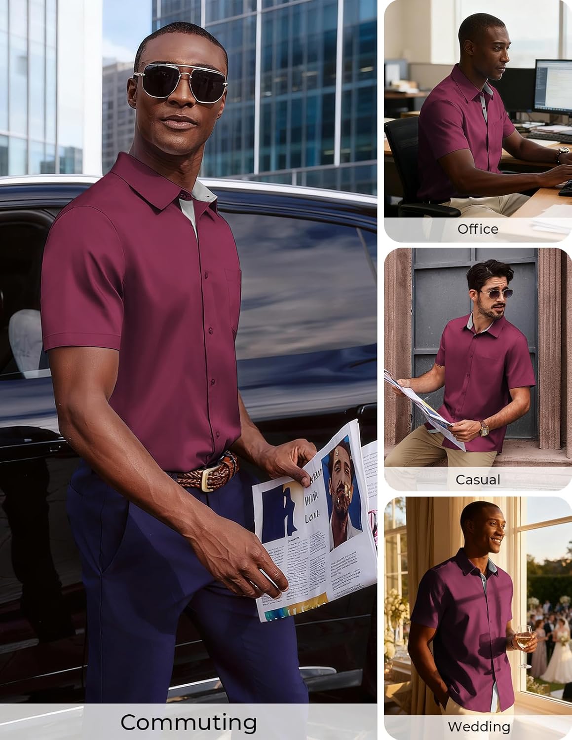 PJ PAUL JONES Mens Dress Shirt Short Sleeve Button Down Shirts Wrinkle-Free Business Casual Shirts with Pocket - Image 4