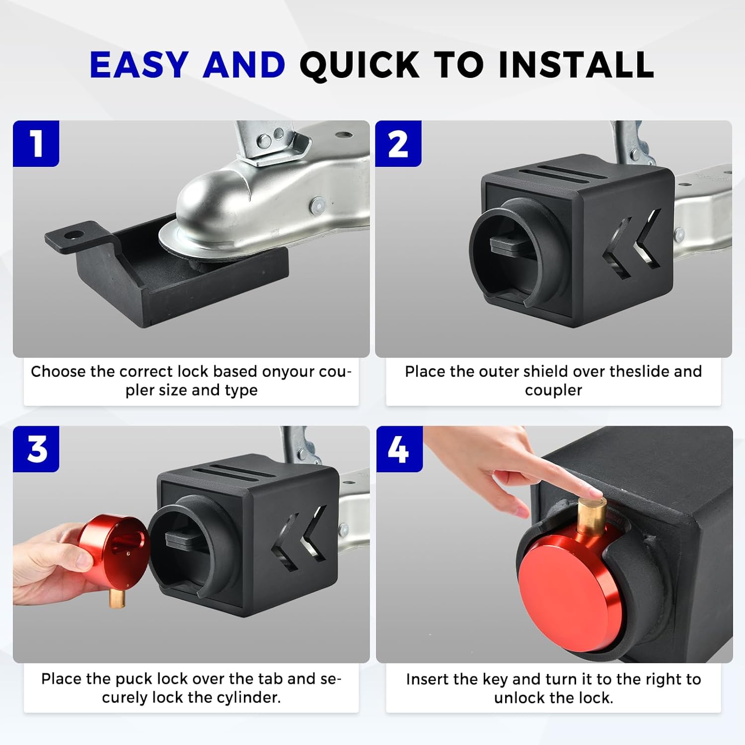 Truckiipa Trailer Lock, Heavy Duty Trailer Hitch Locks Fits 2 5/16", 2" Couplers, Anti-Theft Structural Steel Ball Hitch Lock for RV, Trailer, Boat, Pickup, Cargo, Camper, Dump Trailer (Red)