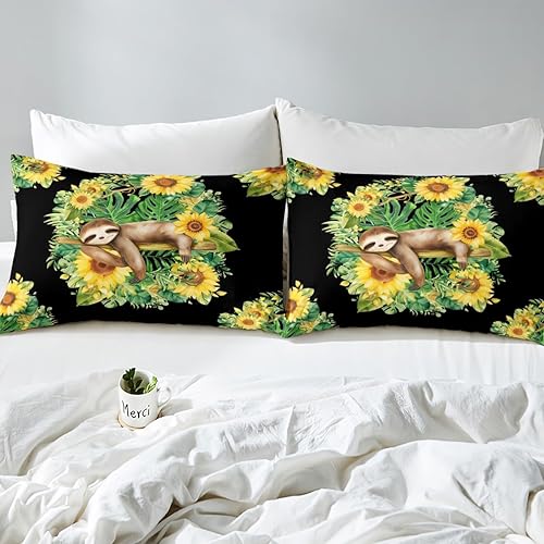 Miniatura 6 de Erosebridal Funda de edredón para niños, diseño de girasol floreciente, funda de edredón con diseño de animales, tamaño King para niños y niñas,