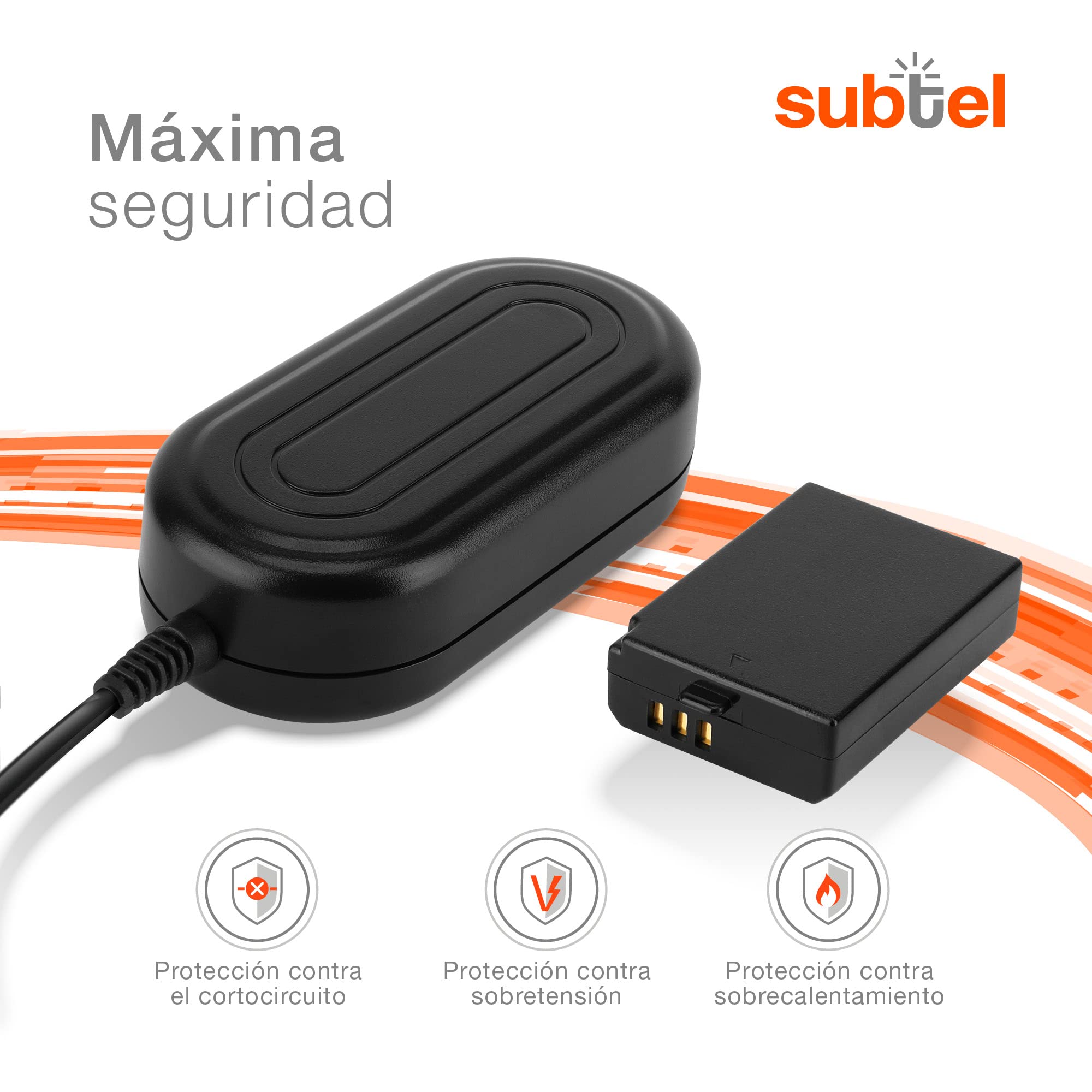 subtel Fuente de alimentación Compatible con ca. 3m ACK-E10 + Acoplador DC Alimentador DC Coupler, Dummy Battery
