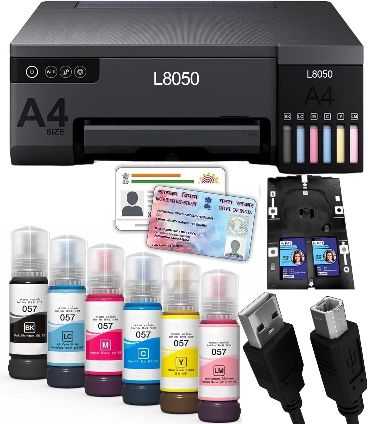 MY PRINT L8050 | A4 Size 6 Color Wireless Colour Home Inkjet Printers | (Including 6 ColorInk) | PVC Card Print | Multicolor [WiFi] [Photo Printer] [PVC Card Printer] [with USB Cable]