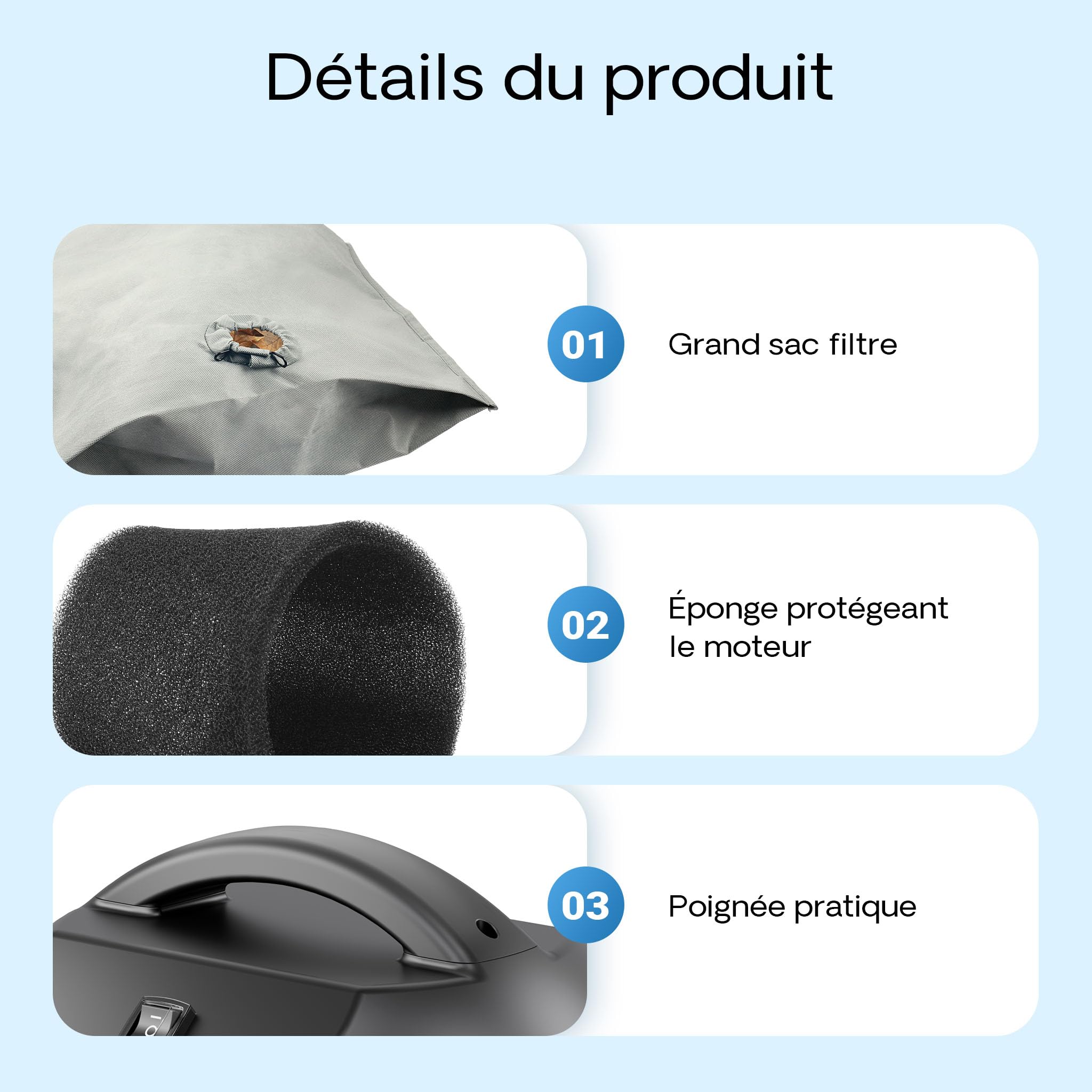 Wiltec Aspirateur Eau et Poussière de Bassin 1400 W 360 x 360 x 580 mm Humide et Sec avec Vidange Automatique