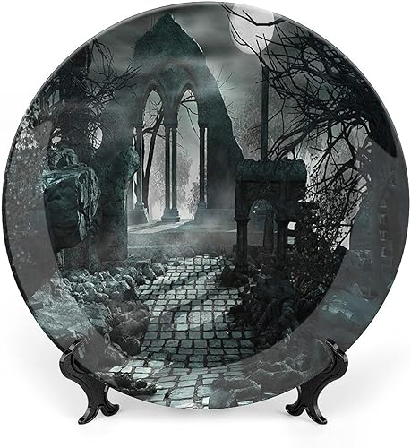 Miniatura 1 de Plato decorativo de 10 pulgadas, plato de cerámica gótica, vista de luna en impresión oscura aterradora, placa de exhibición para cenas finas,