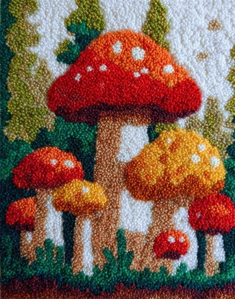 FWRTYCB Latch Hook Kits 20X15Inchmushroom DIY Latch Hook Rug Kit, Cross Stitch Rug Making Kit, Carpet Making Crochet Kits Embroidery Kits Needlework Crafts for Home Decor