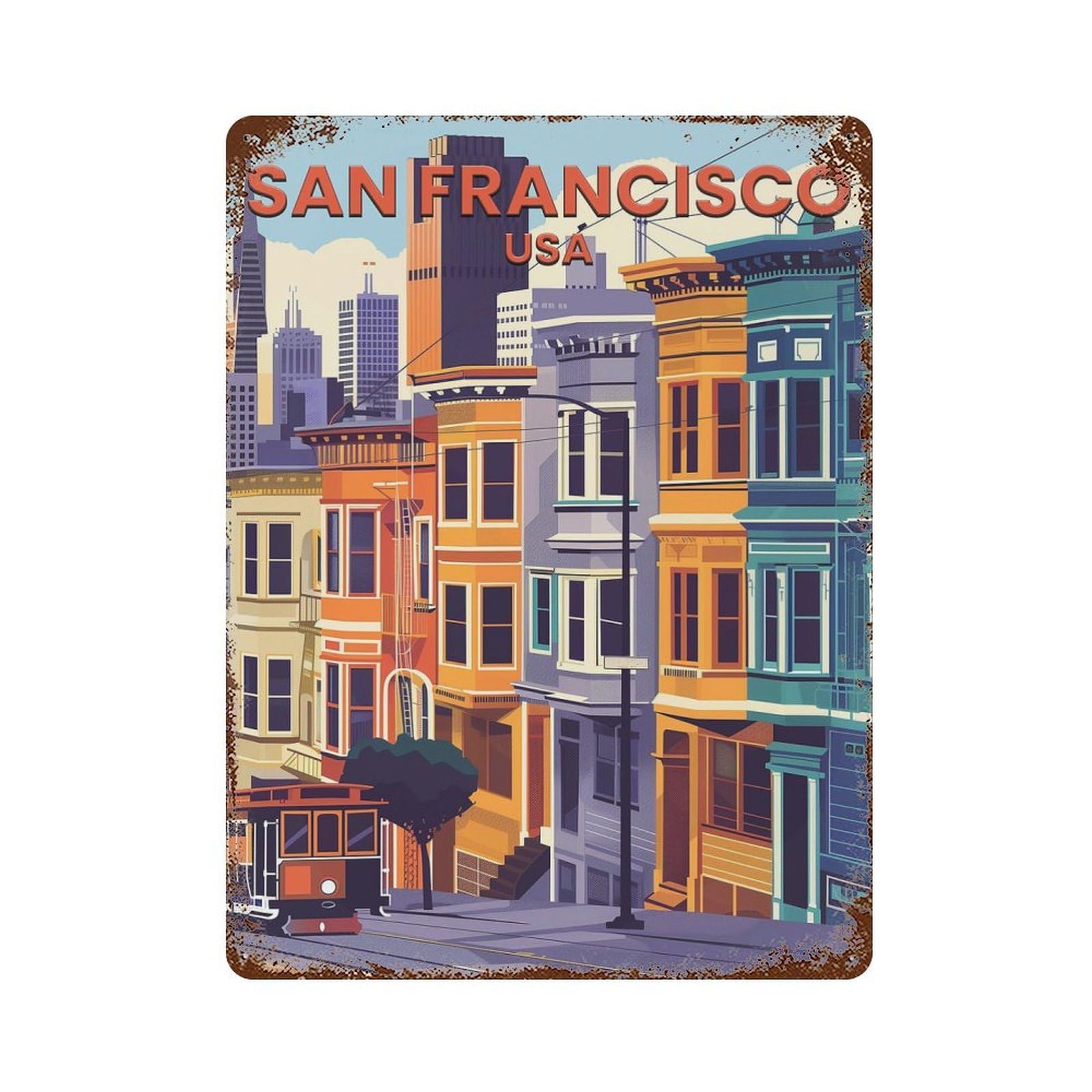 San Francisco Retro Metal Sign 15.7"x11.8", Rustic Home Decor for Garage, Pub Or Kitchen