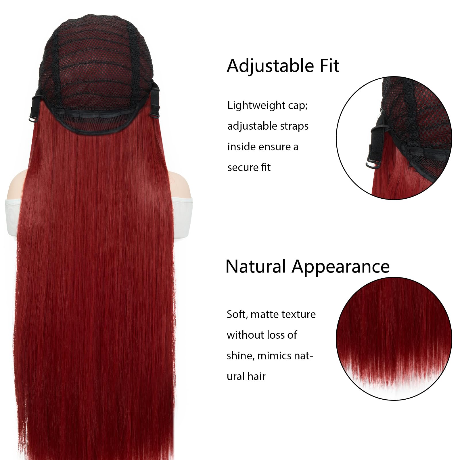 BUYOGET Long Wire Red Wigs with Fringe for Women 40 Inches Straight Wig for Costume Halloween Cosplay Anime Party - Image 3